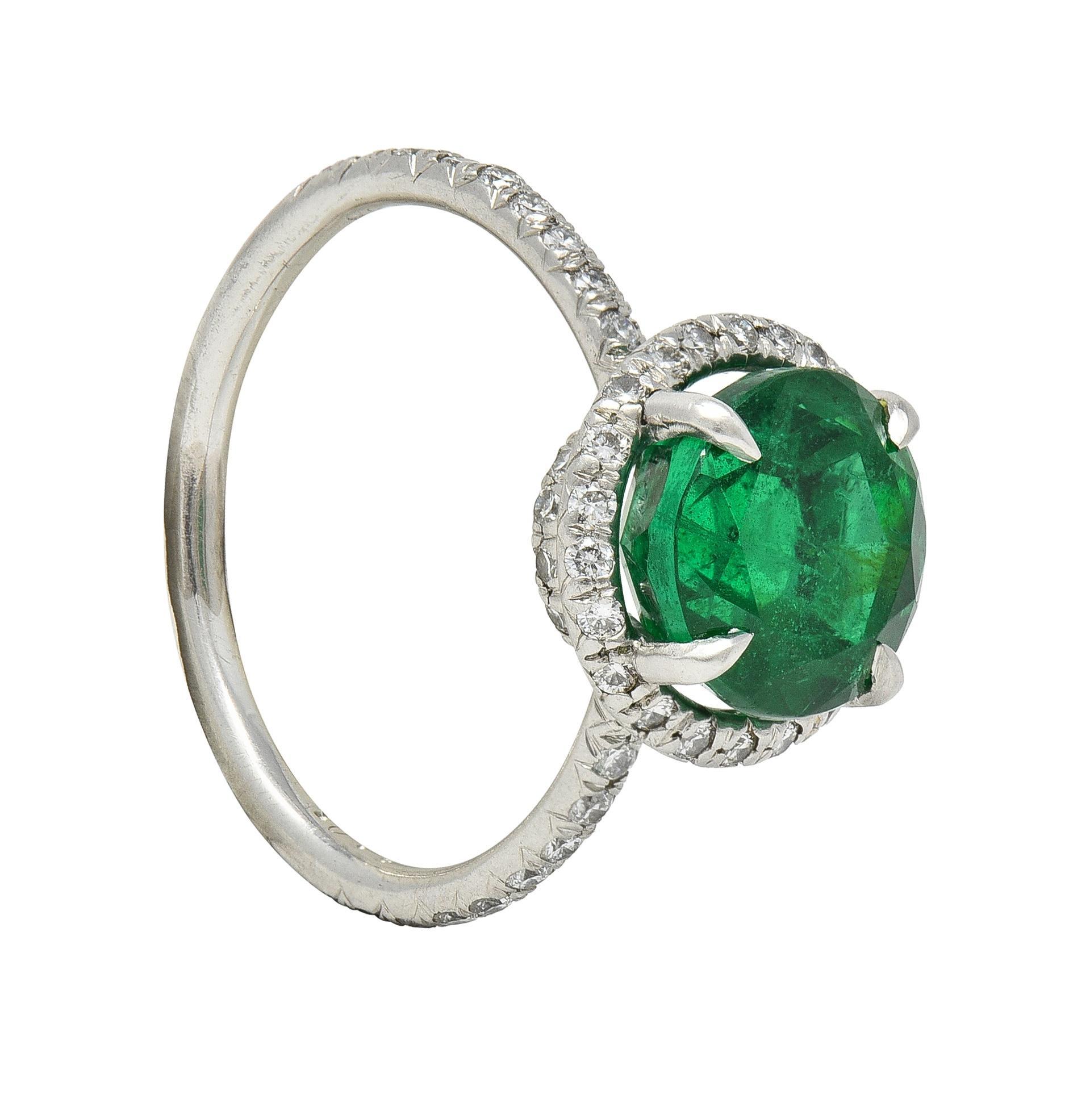 Contemporary 3.37 CTW Emerald Diamond Platinum Halo Anternative Ring GIA For Sale 9