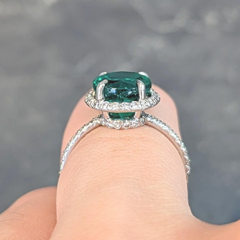 Contemporary 3.37 CTW Emerald Diamond Platinum Halo Anternative Ring GIA For Sale 11