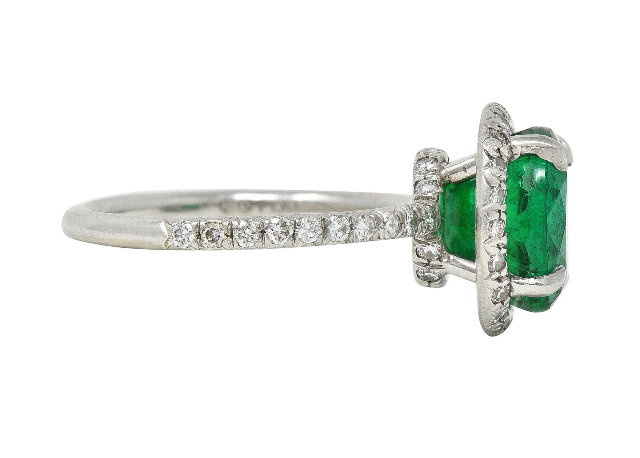 Contemporary 3.37 CTW Emerald Diamond Platinum Halo Anternative Ring GIA In Excellent Condition For Sale In Philadelphia, PA