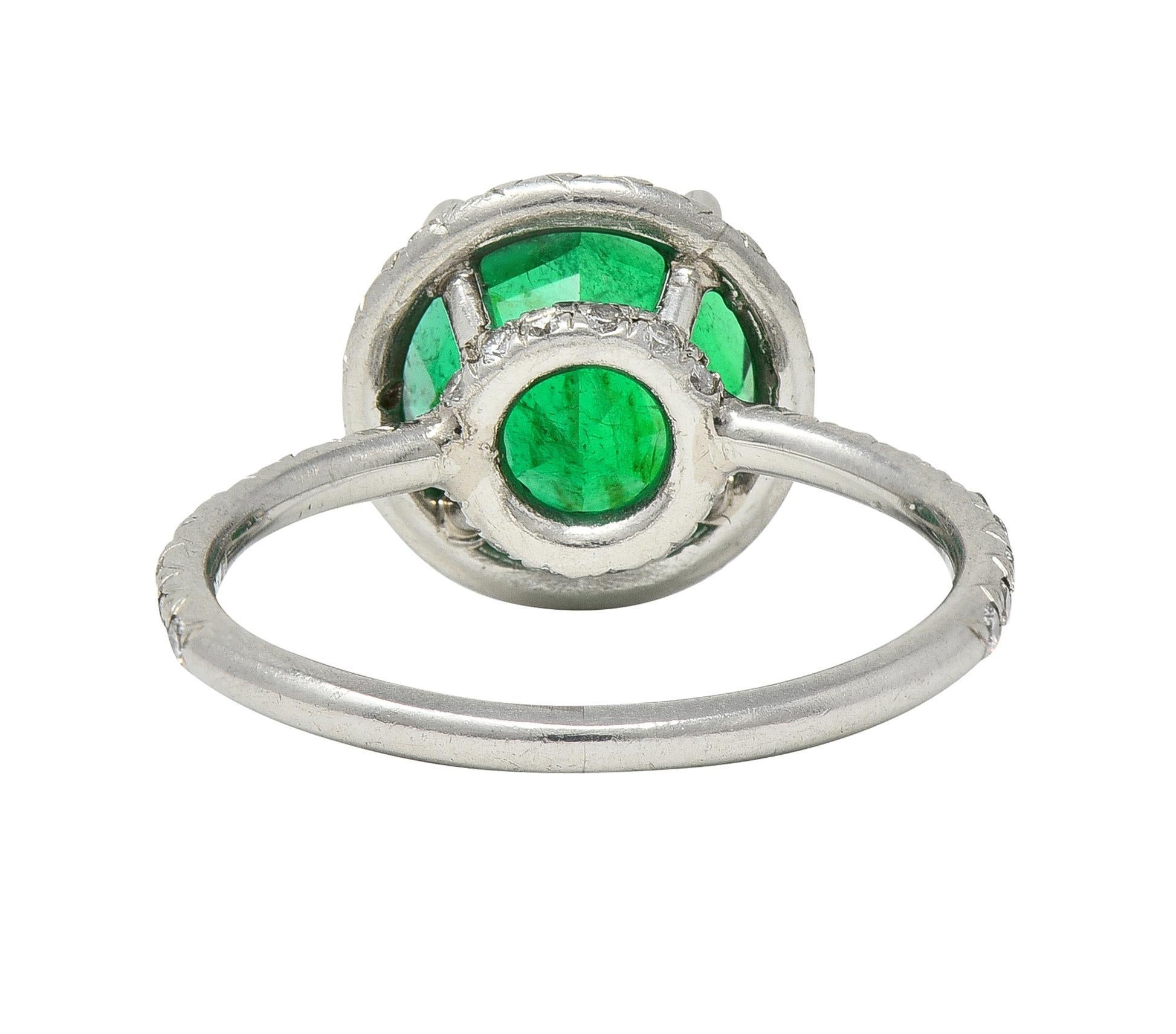 Women's or Men's Contemporary 3.37 CTW Emerald Diamond Platinum Halo Anternative Ring GIA For Sale