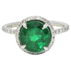 Contemporary 3.37 CTW Emerald Diamond Platinum Halo Anternative Ring GIA