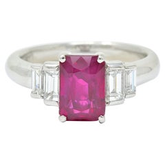 Contemporary 3.49 Carat Burma Ruby Diamond Platinum Stepped Statement Ring GIA