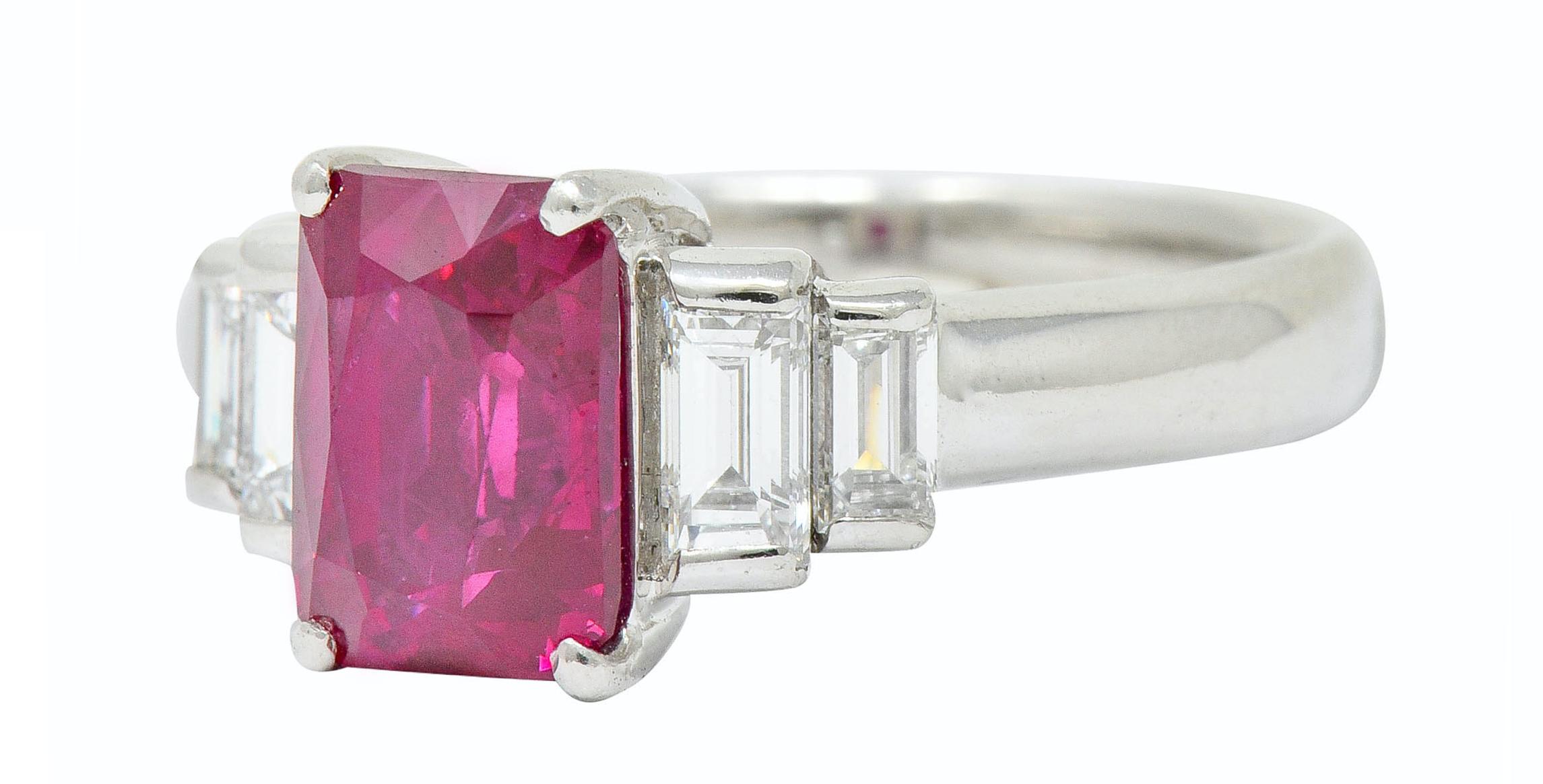 Contemporary 3.49 Carat Burma Ruby Diamond Platinum Stepped Statement Ring GIA 1