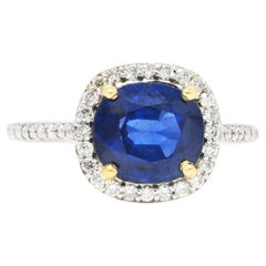 Contemporary 3.50 Carats Sapphire Diamond 14 Karat Two-Tone Gold Cluster Ring