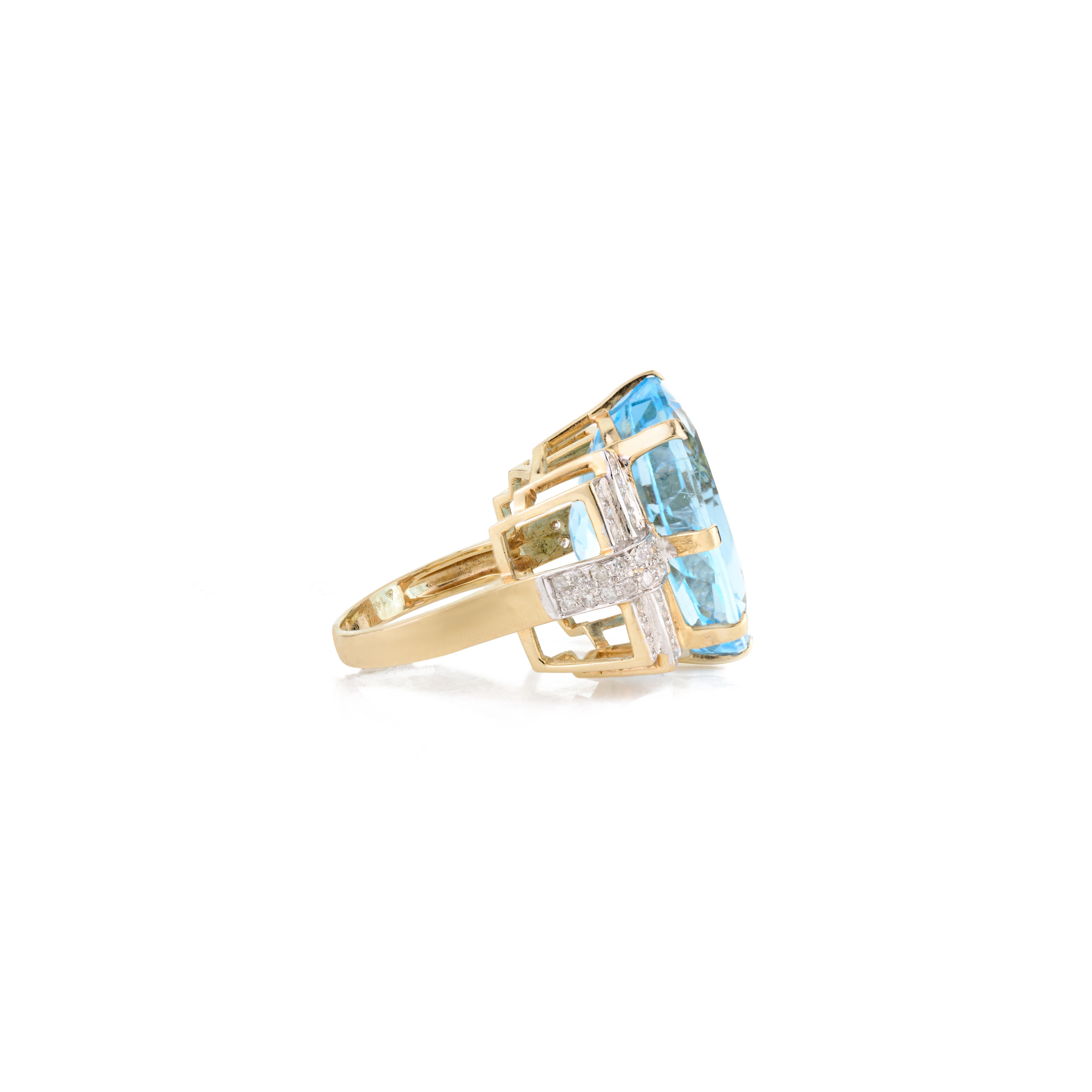 For Sale:  Contemporary 35.2 CTW Blue Topaz Diamond Huge Cocktail Ring in 14k Yellow Gold 3