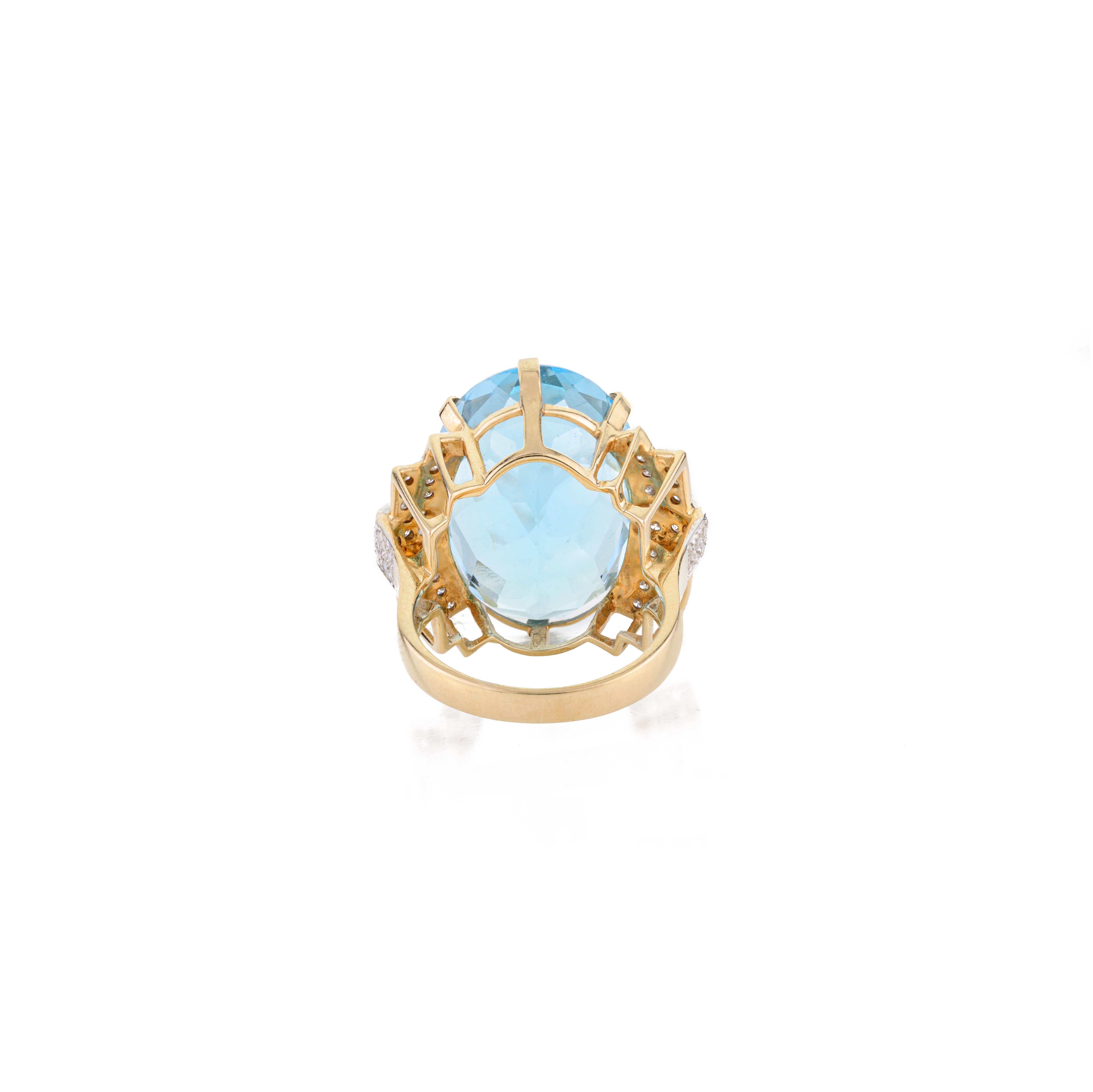 For Sale:  Contemporary 35.2 CTW Blue Topaz Diamond Huge Cocktail Ring in 14k Yellow Gold 5