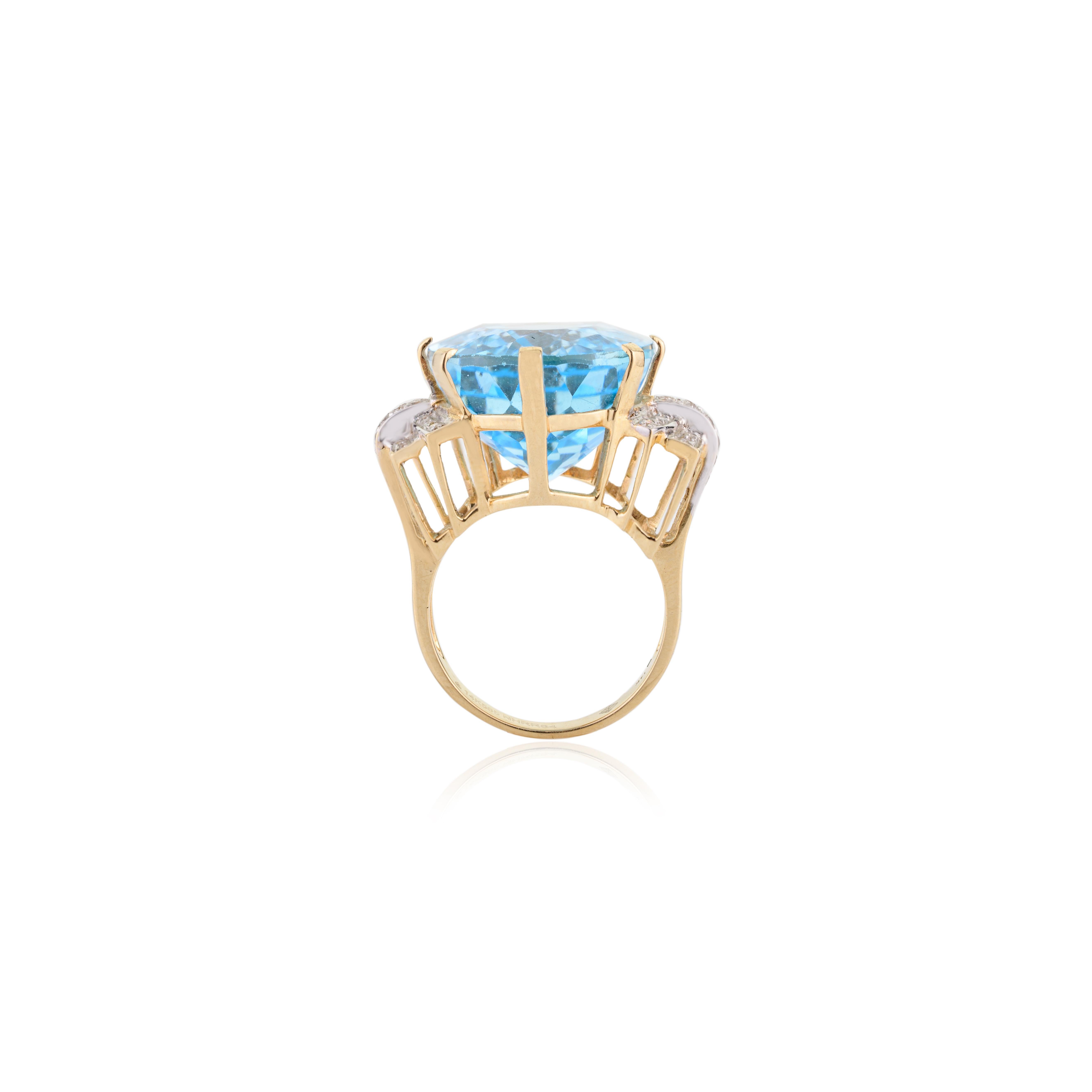 For Sale:  Contemporary 35.2 CTW Blue Topaz Diamond Huge Cocktail Ring in 14k Yellow Gold 8