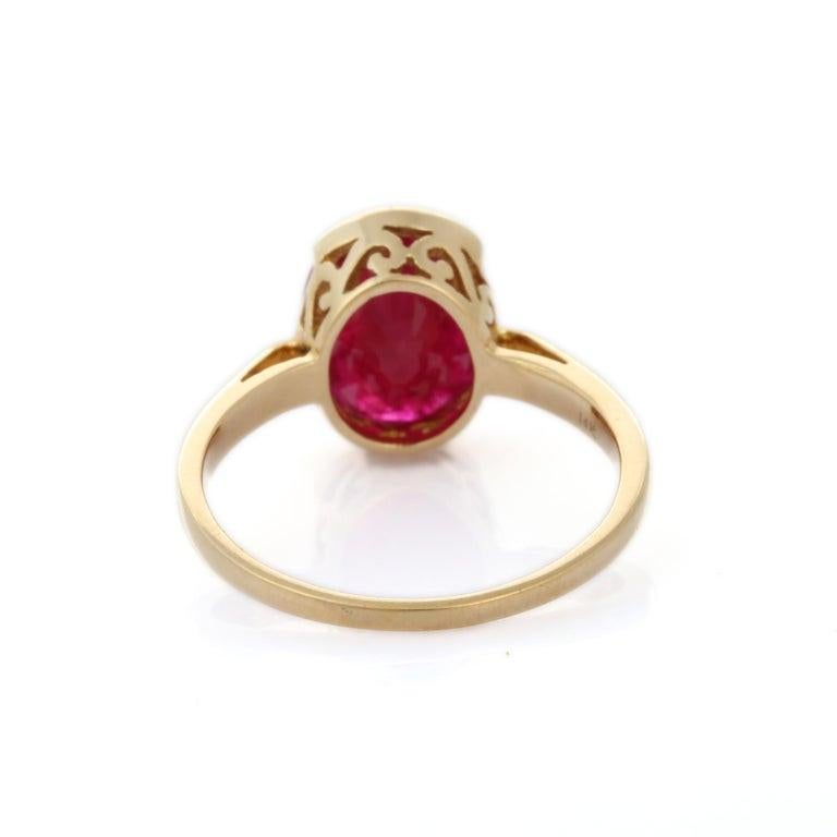 For Sale:  Contemporary 3.59 CTW Ruby Solitaire Ring in 14k Solid Yellow Gold for Her 10
