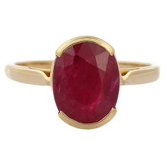 Bague Contemporary 3.59 CTW Ruby Solitaire en or jaune 14k pour elle