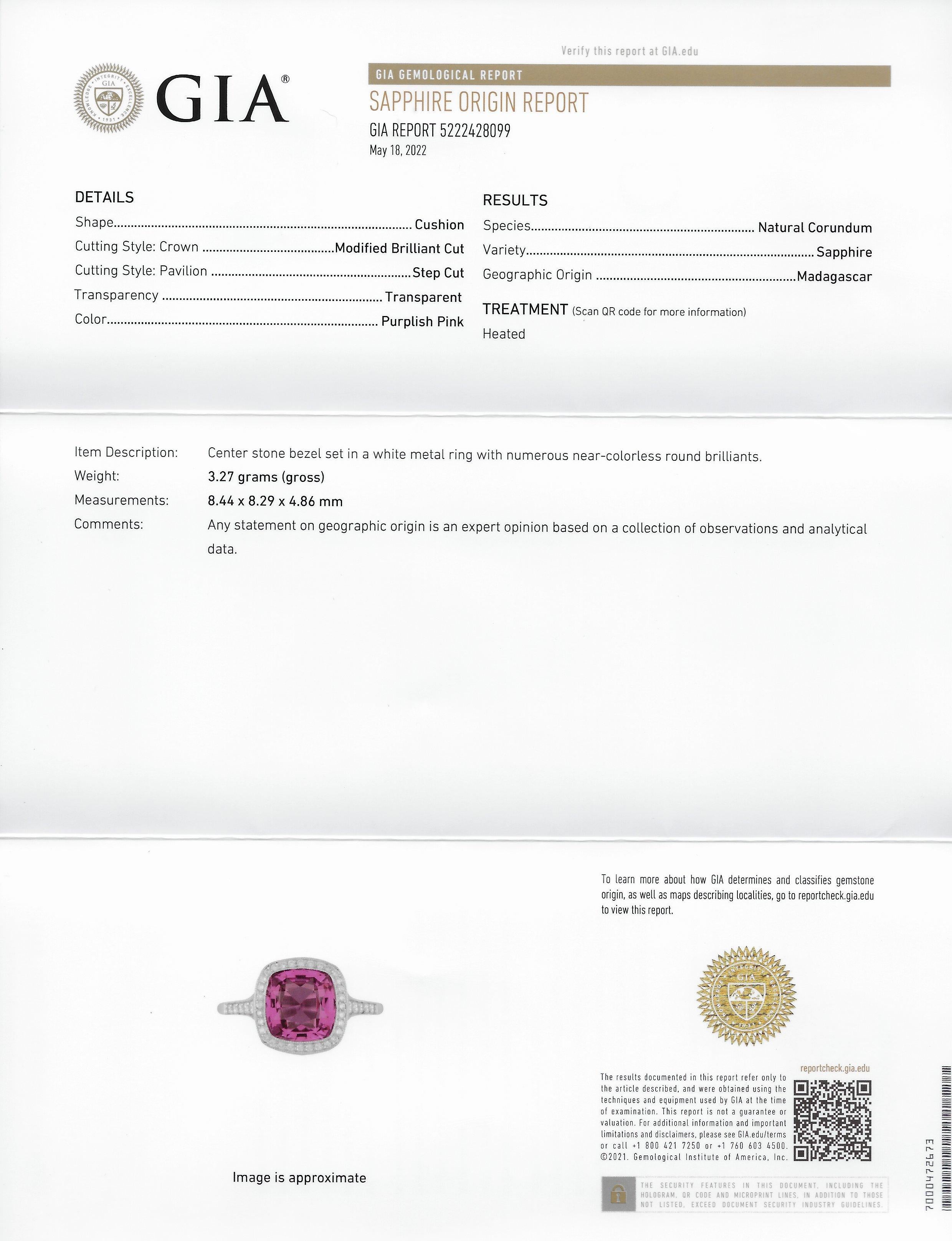 Contemporary 3.60 Carats Pink Sapphire Diamond Platinum Diamond Gemstone Ring For Sale 7