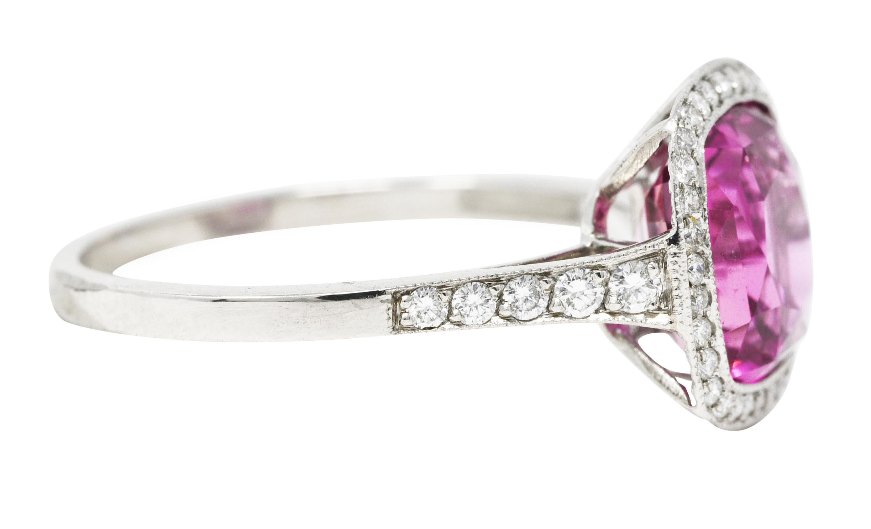 Contemporary 3.60 Carats Pink Sapphire Diamond Platinum Diamond Gemstone Ring In Excellent Condition In Philadelphia, PA