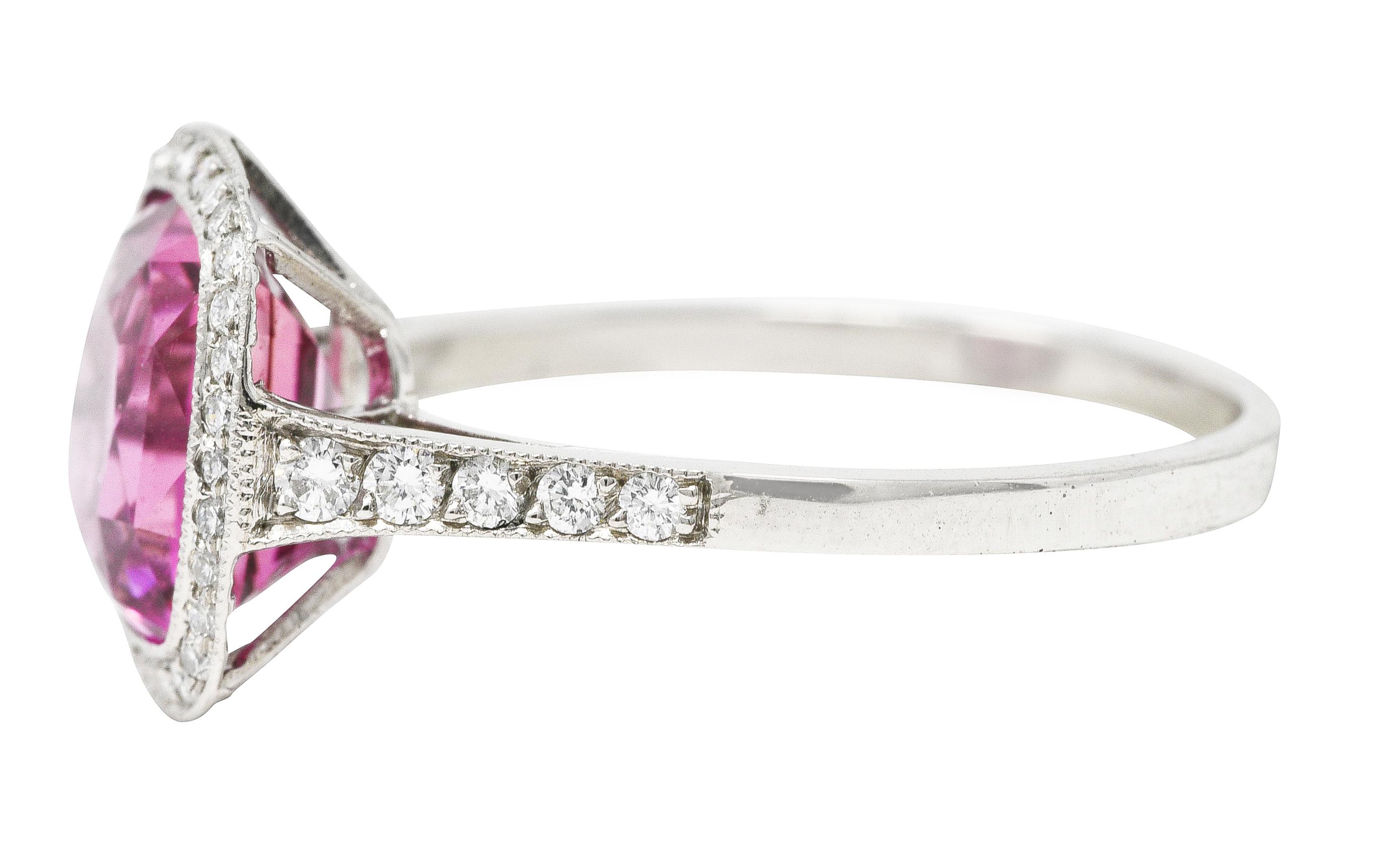 Contemporary 3.60 Carats Pink Sapphire Diamond Platinum Diamond Gemstone Ring For Sale 1
