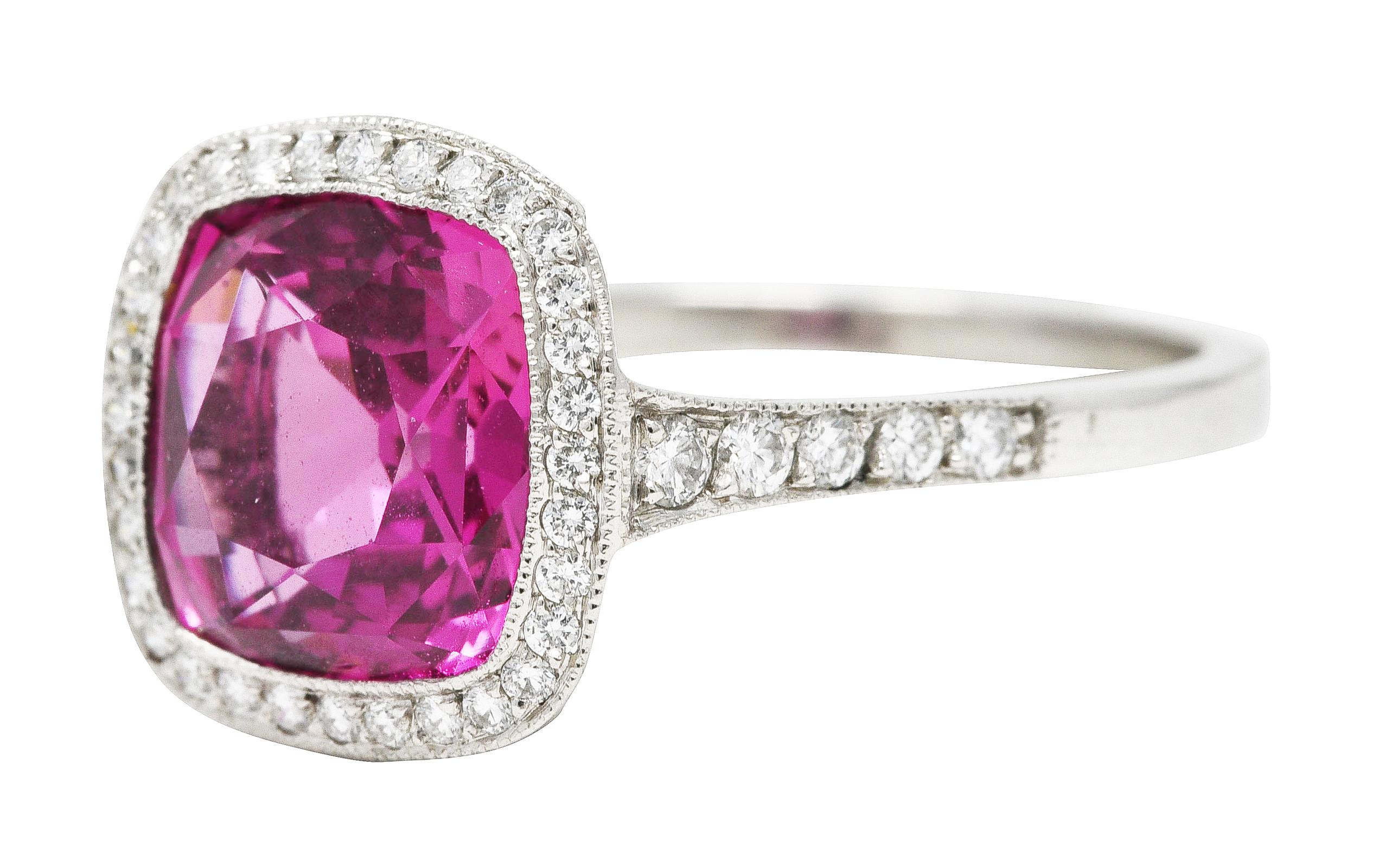 Contemporary 3.60 Carats Pink Sapphire Diamond Platinum Diamond Gemstone Ring For Sale 2