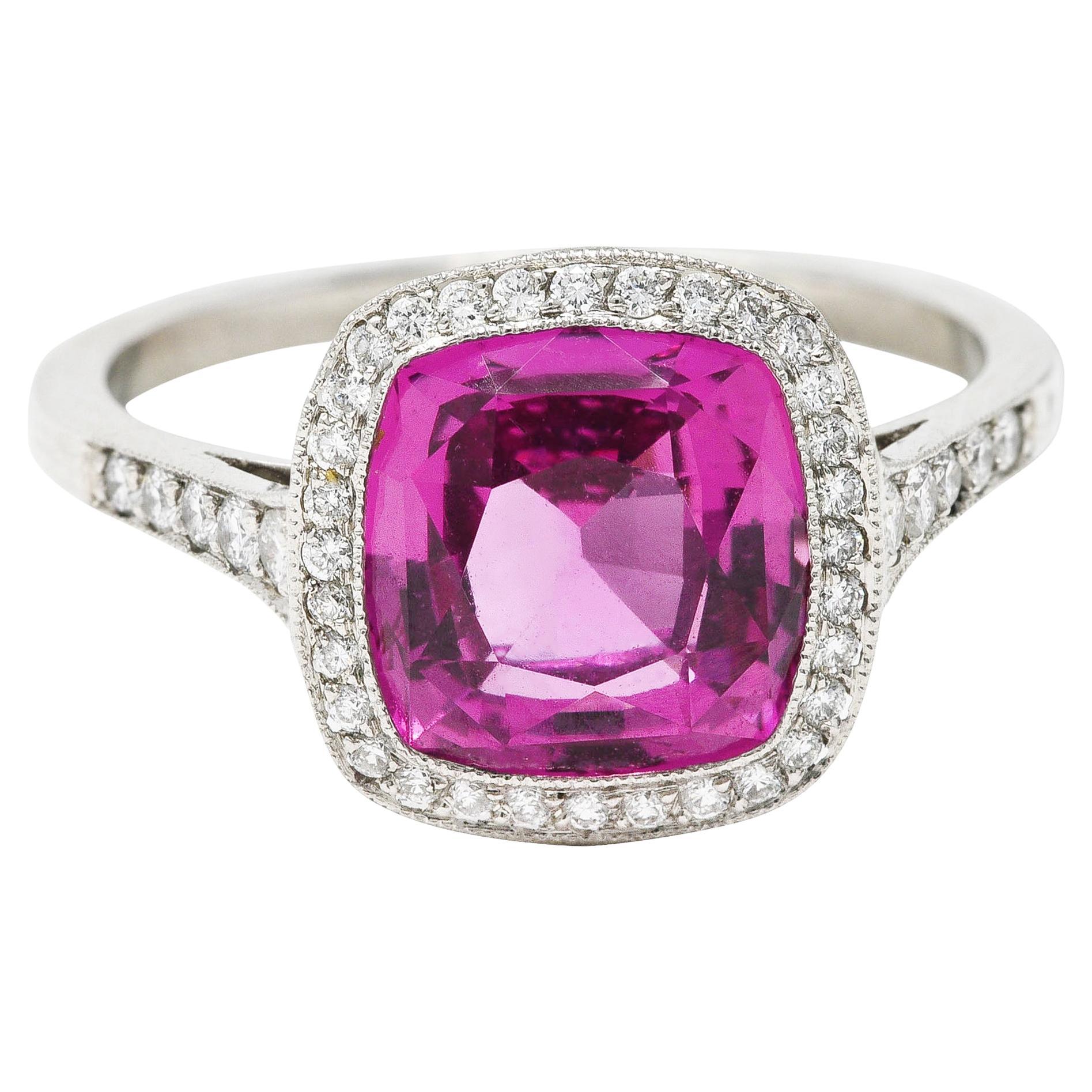 Contemporary 3.60 Carats Pink Sapphire Diamond Platinum Diamond Gemstone Ring For Sale