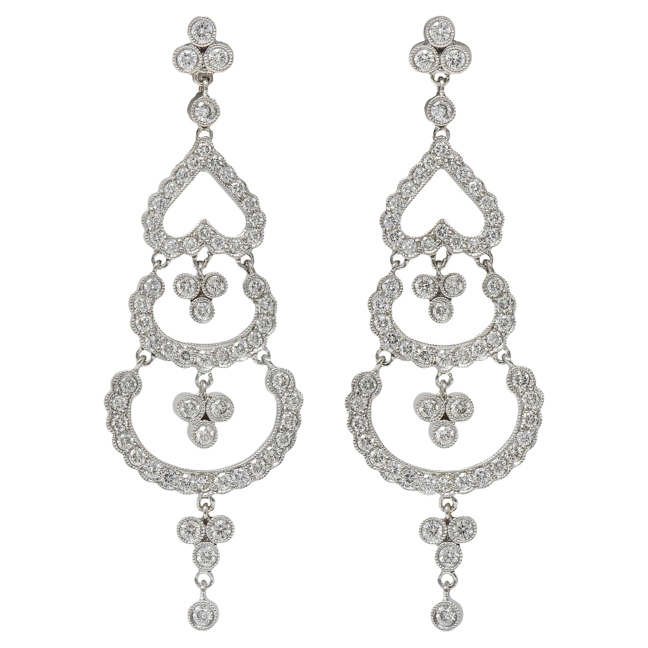 Contemporary 3.60 CTW Diamond 18 Karat White Gold Chandelier Drop Earrings