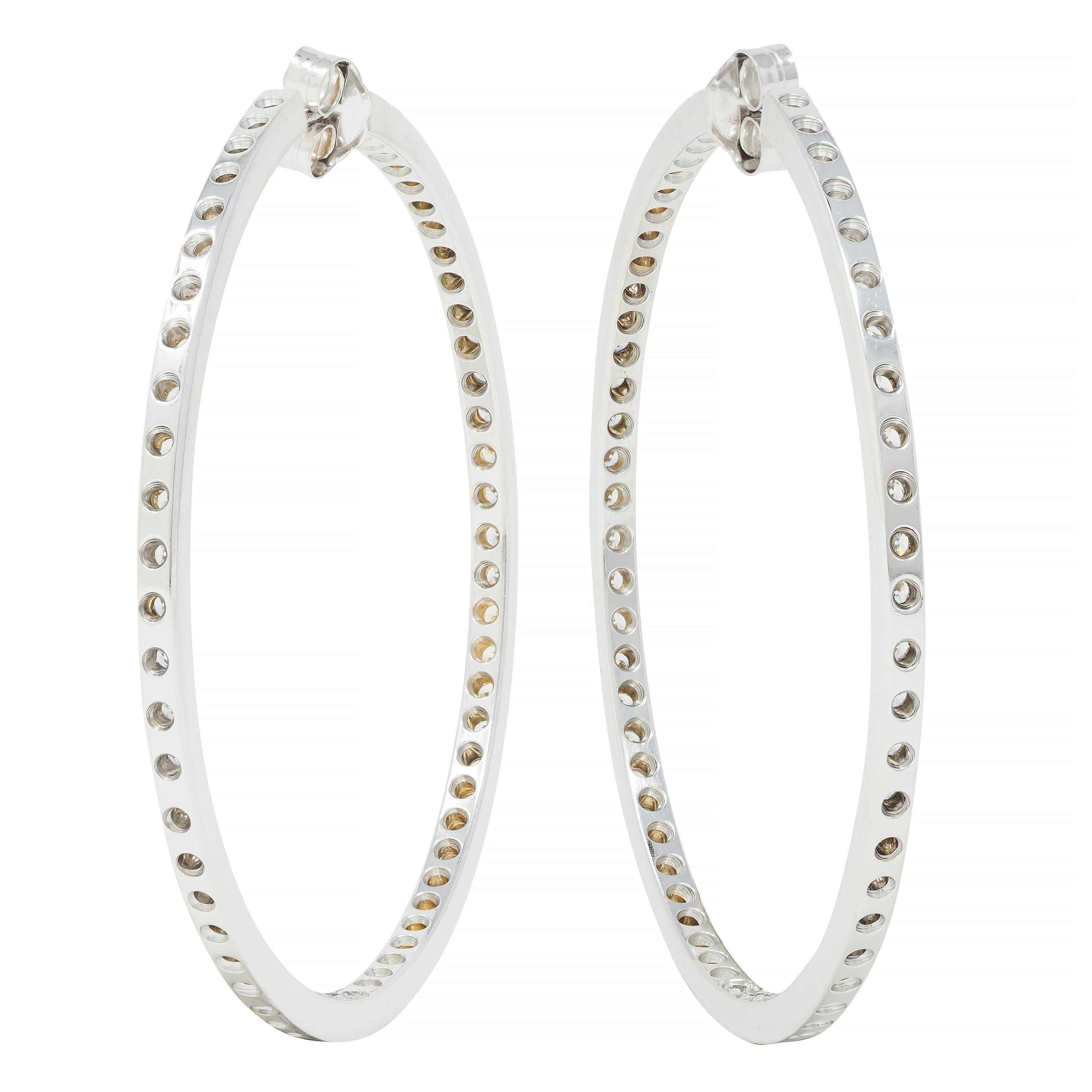 Contemporary 3.60 CTW Diamond 18 Karat White Gold Inside-Outside Hoop Earrings In Excellent Condition For Sale In Philadelphia, PA