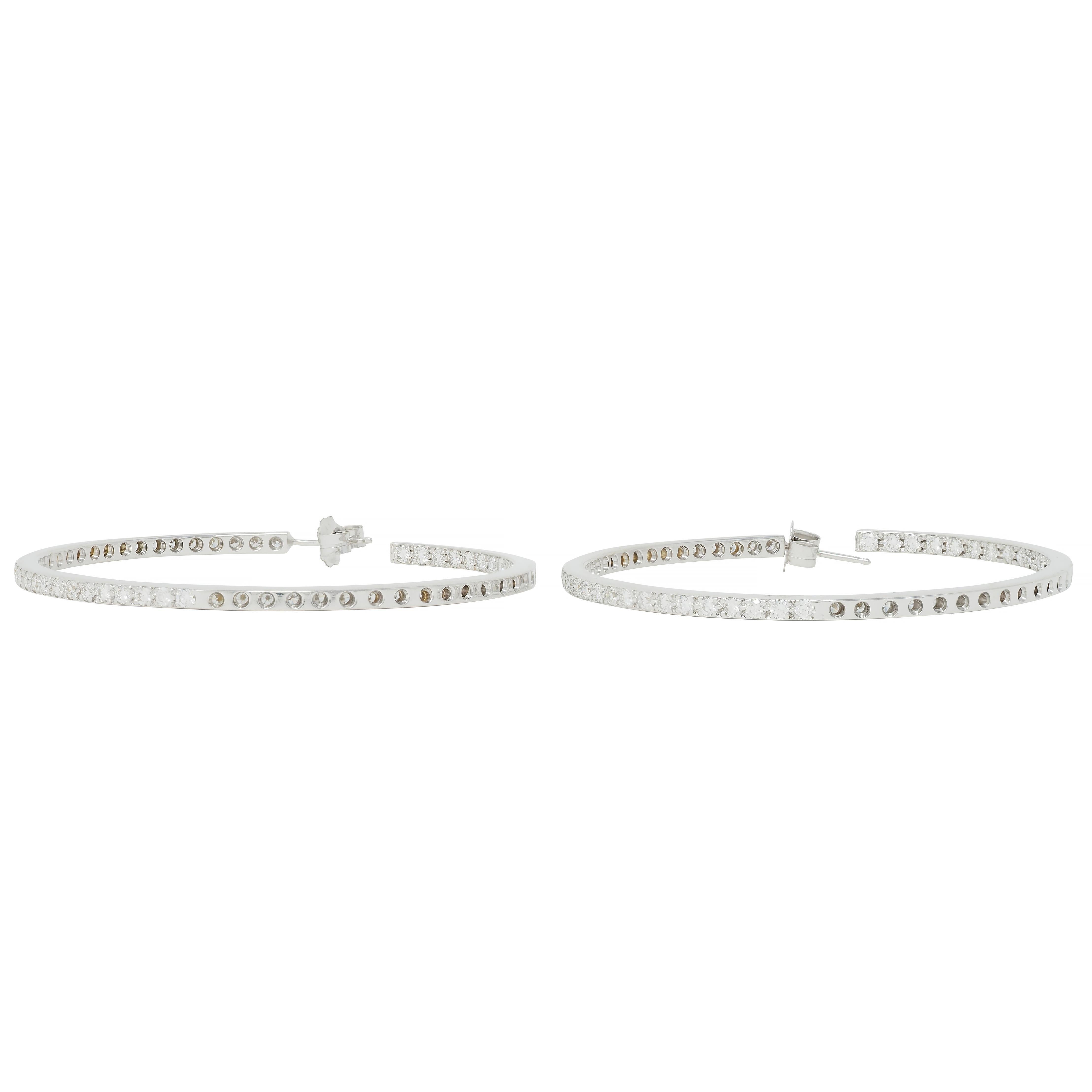 Women's or Men's Contemporary 3.60 CTW Diamond 18 Karat White Gold Inside-Outside Hoop Earrings For Sale