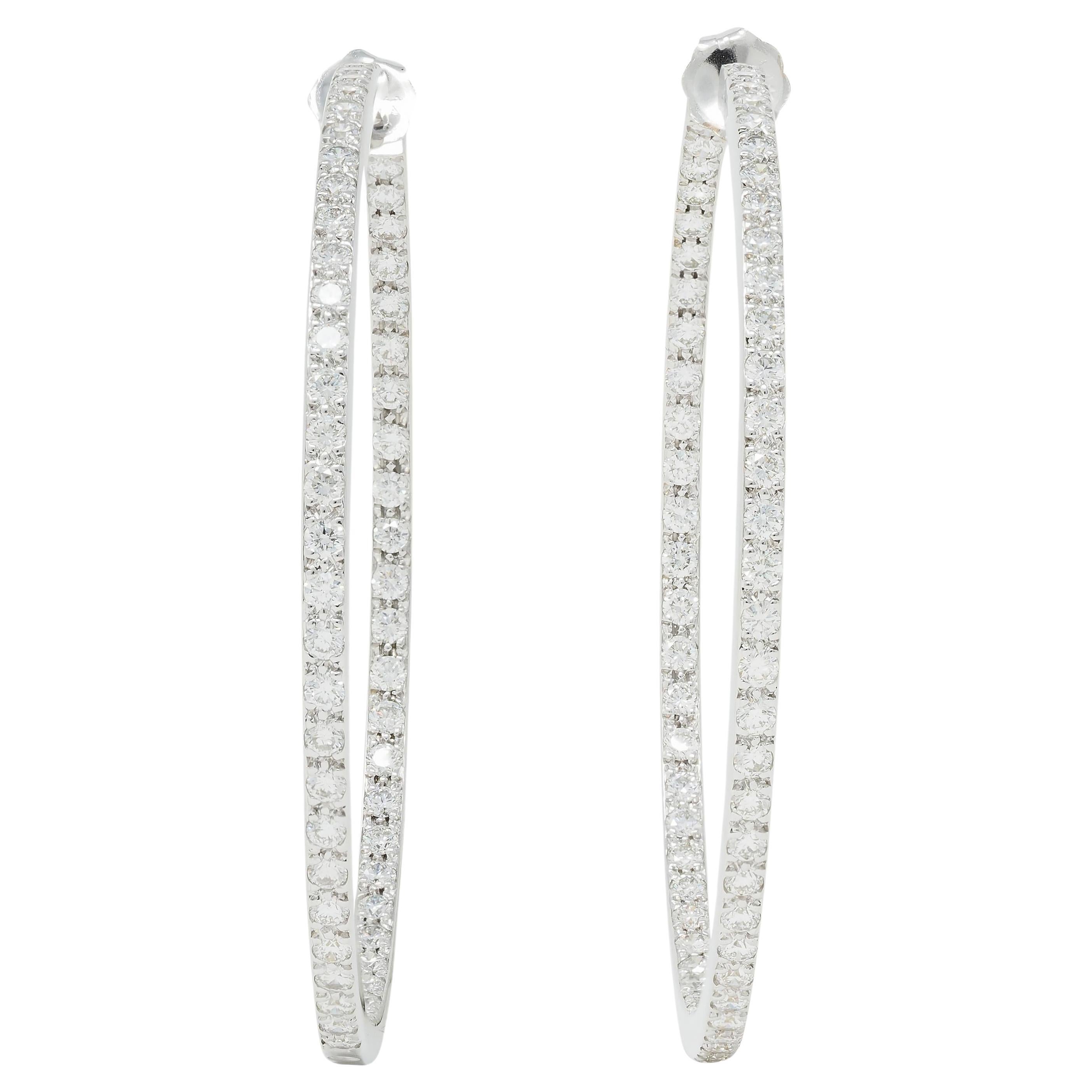 Contemporary 3.60 CTW Diamond 18 Karat White Gold Inside-Outside Hoop Earrings For Sale
