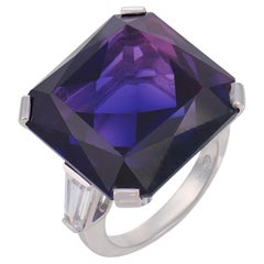 Contemporary 36.10 carat amethyst diamond 14k white gold ring