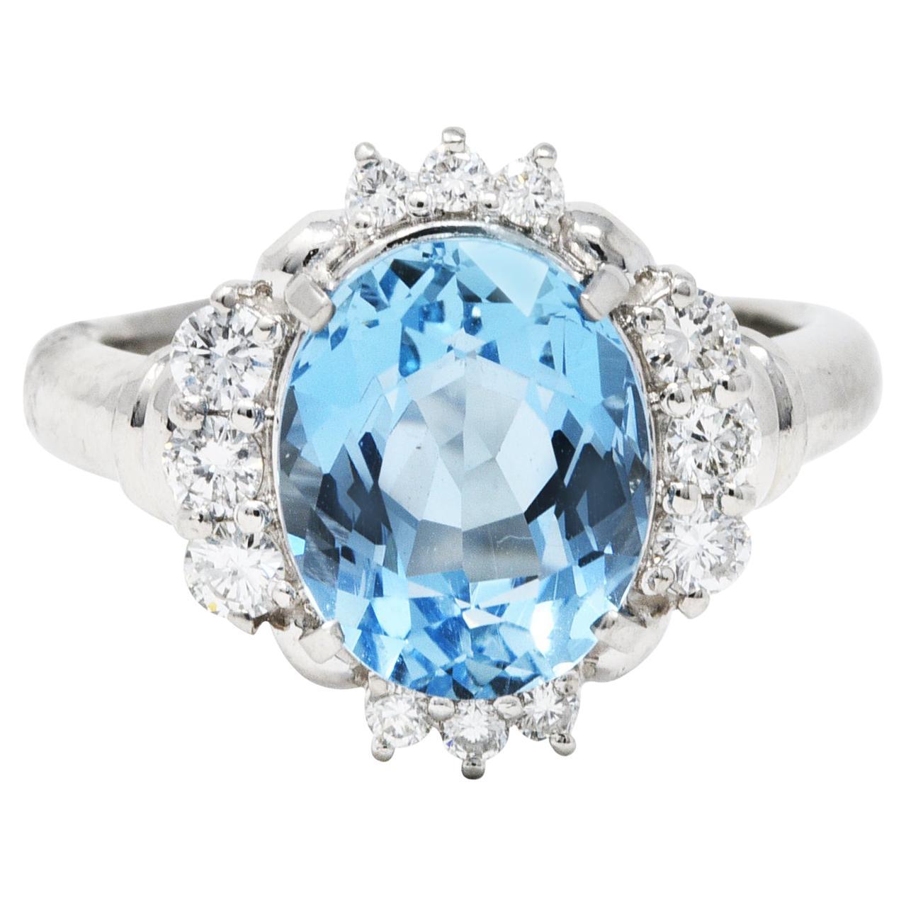 Fine Aquamarine Diamond Platinum Ring For Sale at 1stDibs