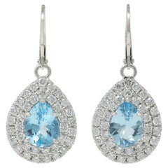 Contemporary 3.74 CTW Aquamarine Diamond Platinum Pear Drop Earrings