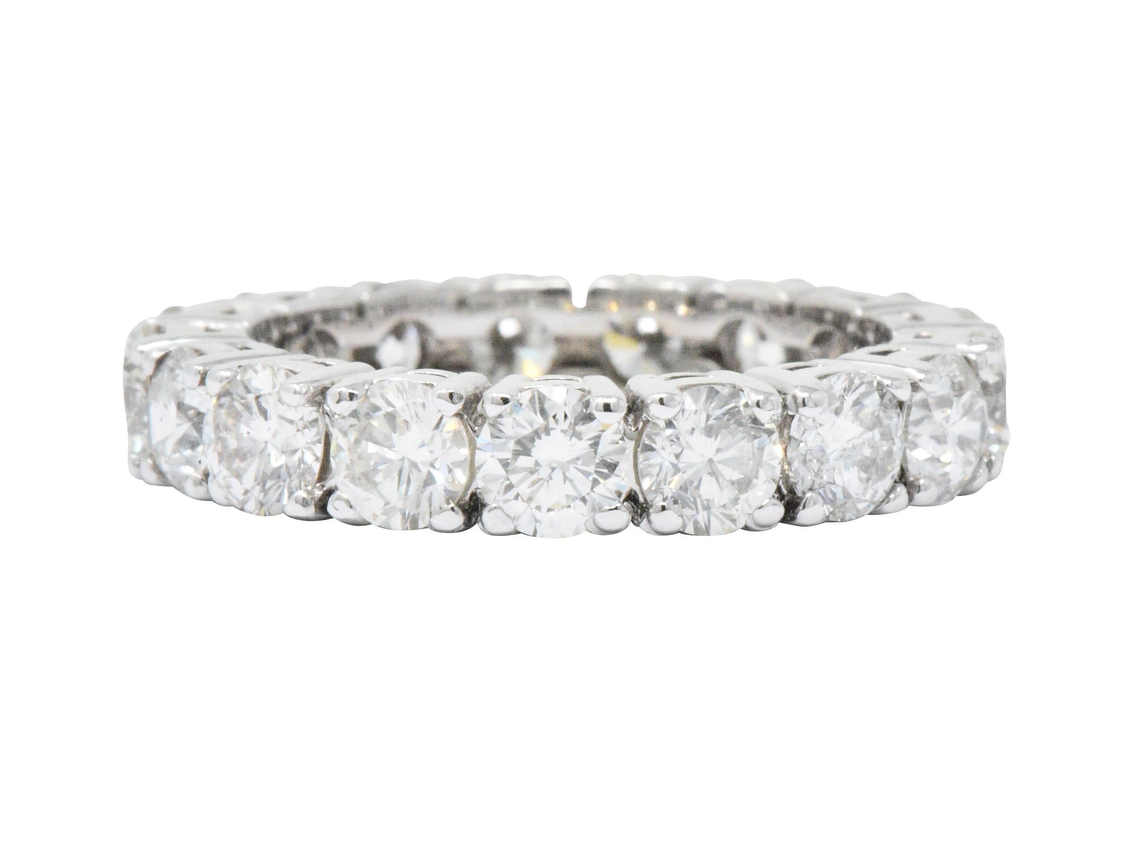 Contemporary 3.75 Carat Diamond 14 Karat White Gold Eternity Band In Excellent Condition In Philadelphia, PA