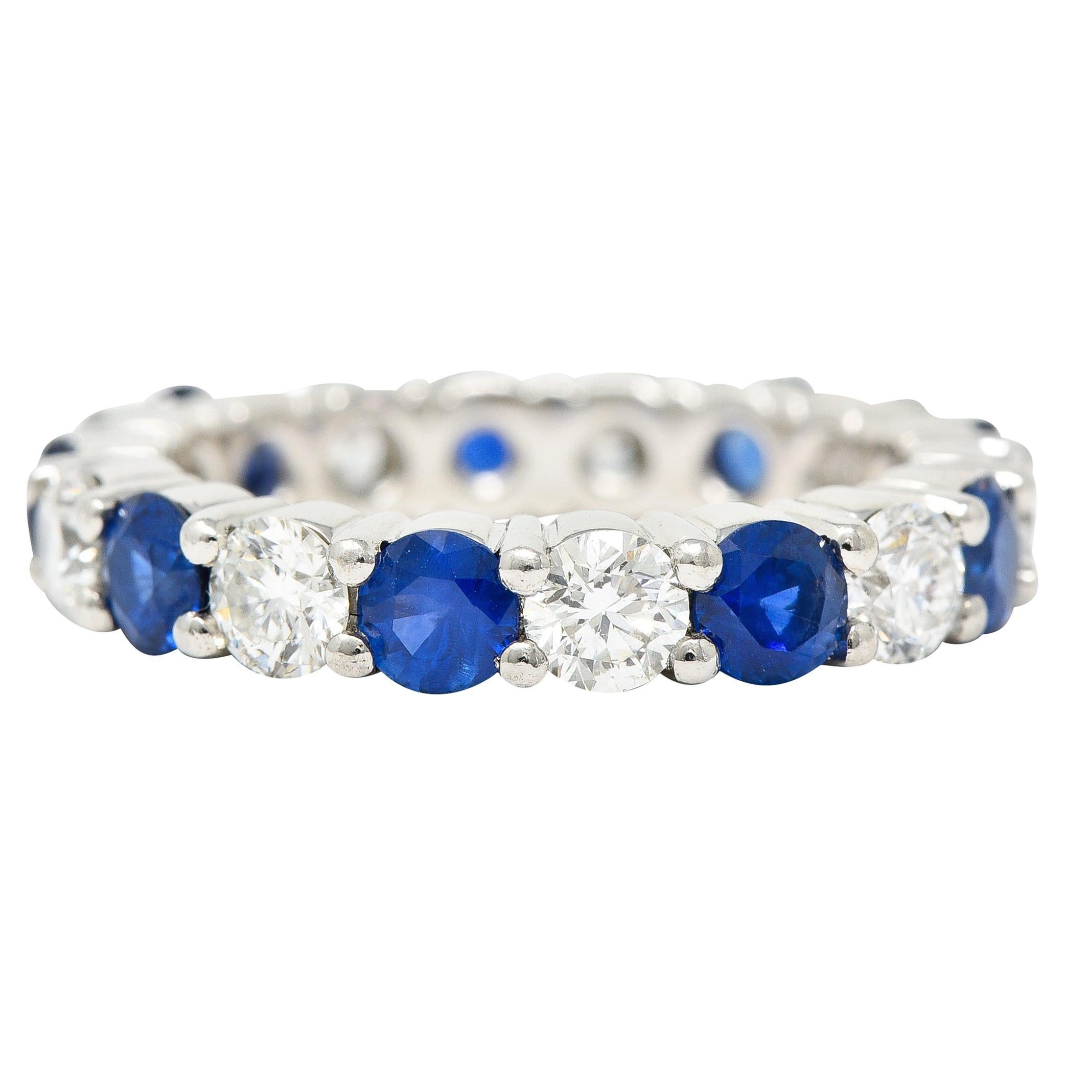 Contemporary 3.80 Carats Diamond Sapphire Platinum Eternity Band Ring