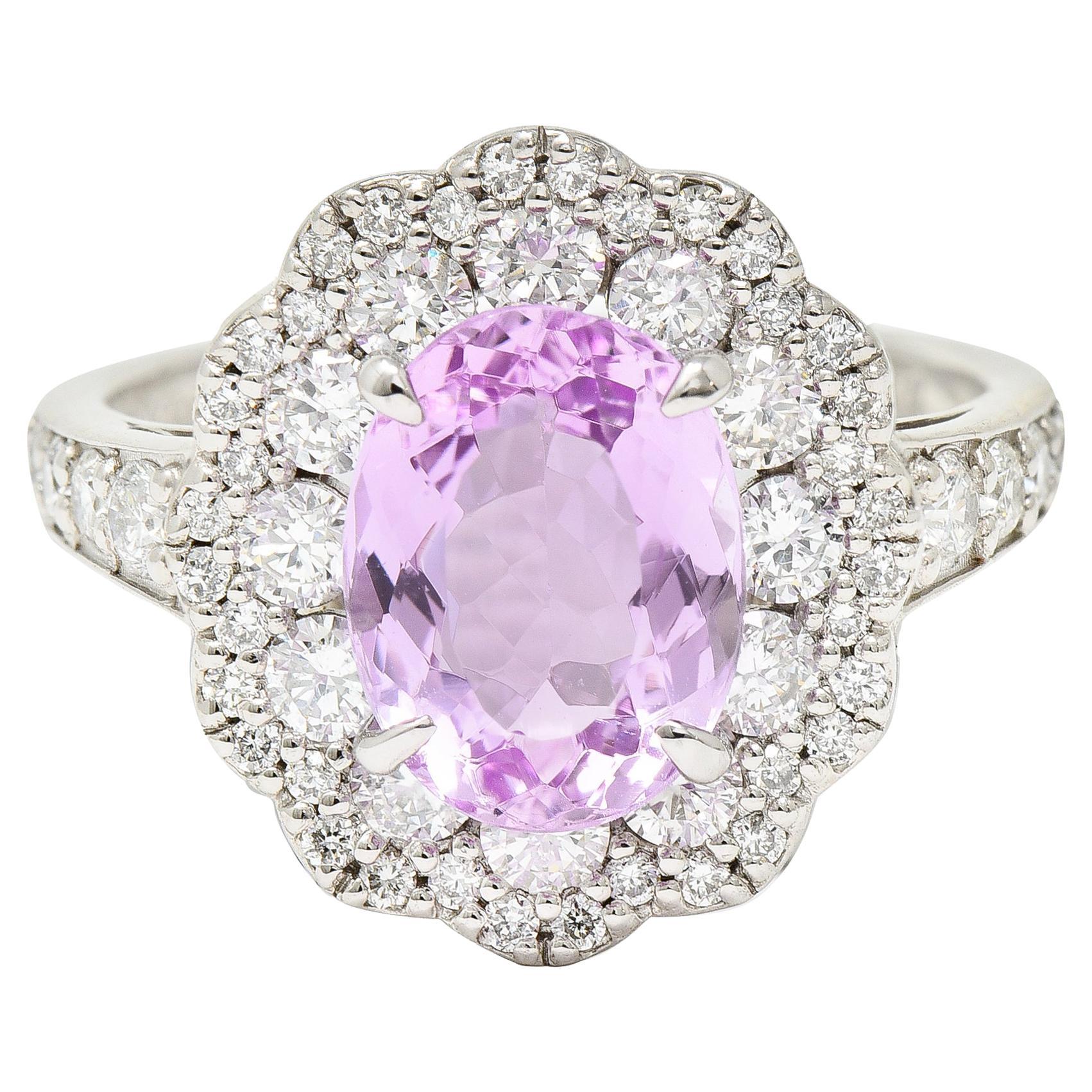 Contemporary 3.88 Carats Pink Topaz Diamond Platinum Floral Cluster Ring For Sale