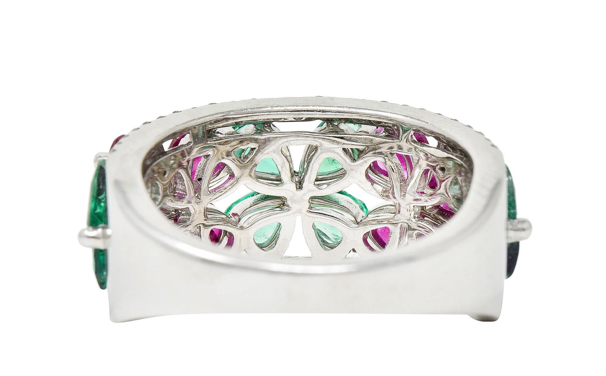 Contemporary 3.95 Carats Emerald Ruby Diamond 14 Karat White Gold Gemstone Ring In Excellent Condition In Philadelphia, PA
