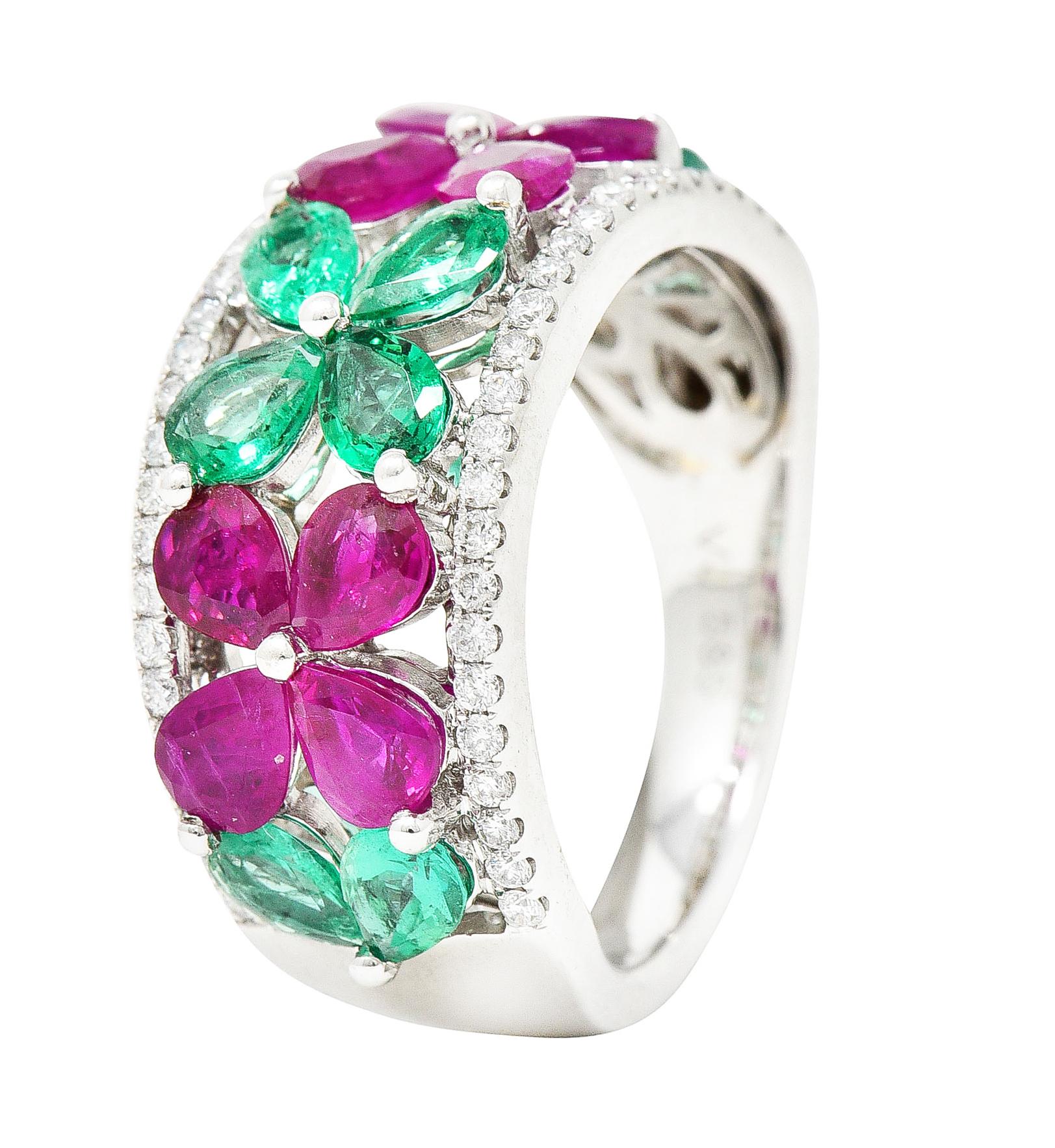 Contemporary 3.95 Carats Emerald Ruby Diamond 14 Karat White Gold Gemstone Ring 3
