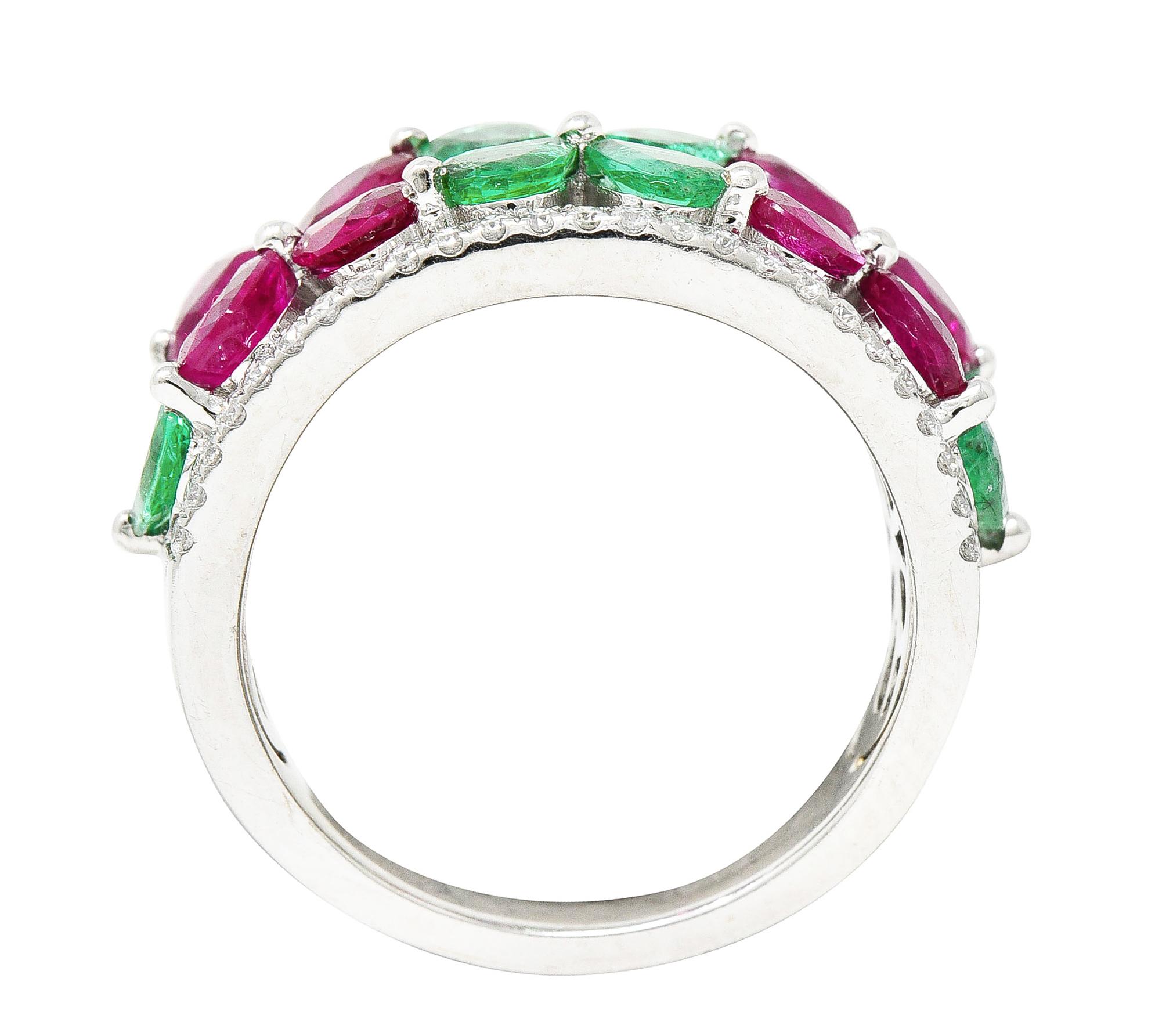 Contemporary 3.95 Carats Emerald Ruby Diamond 14 Karat White Gold Gemstone Ring 4