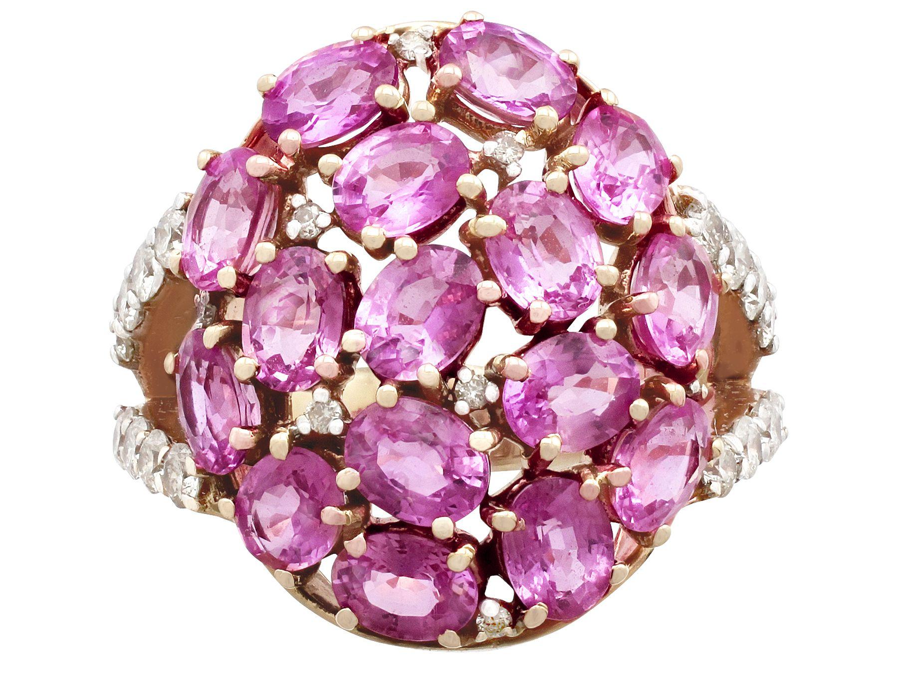 Modern 3.99 Carat Pink Sapphire and Diamond Yellow Gold Cocktail Ring For Sale