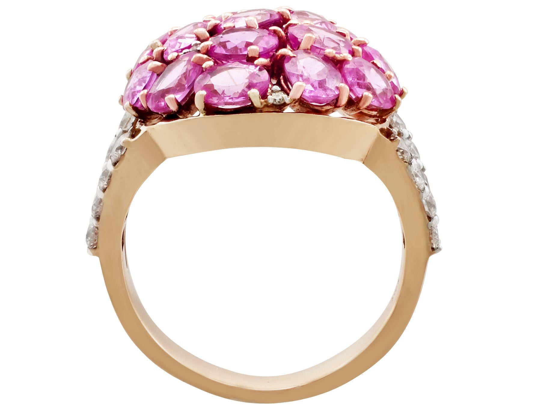 Oval Cut 3.99 Carat Pink Sapphire and Diamond Yellow Gold Cocktail Ring For Sale