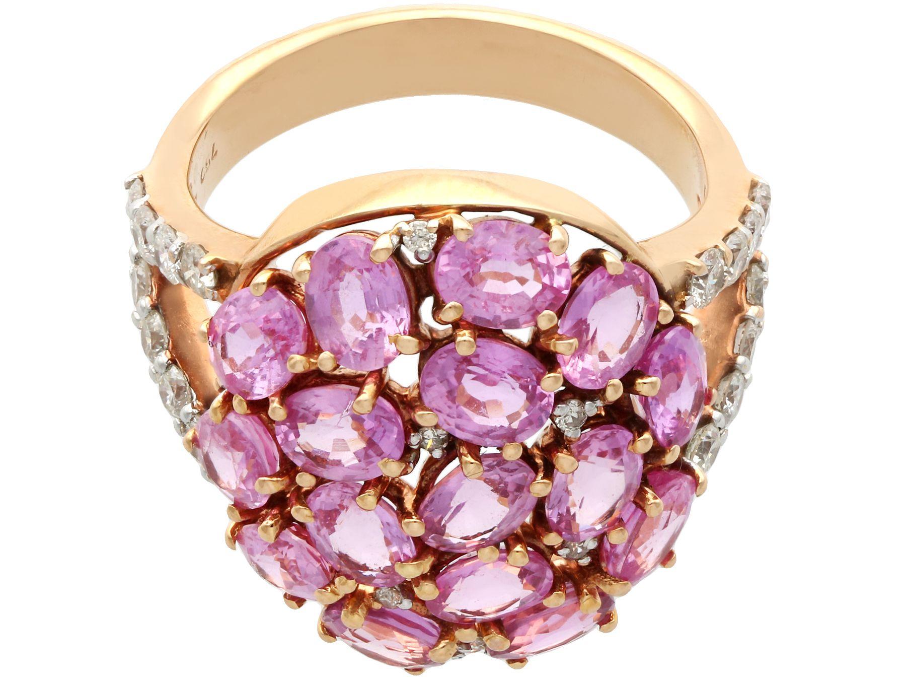 3.99 Carat Pink Sapphire and Diamond Yellow Gold Cocktail Ring In Excellent Condition For Sale In Jesmond, Newcastle Upon Tyne