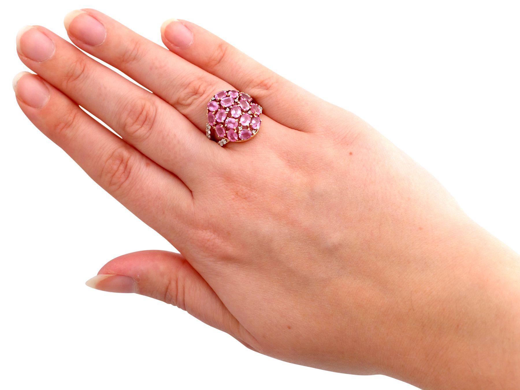 3.99 Carat Pink Sapphire and Diamond Yellow Gold Cocktail Ring For Sale 2