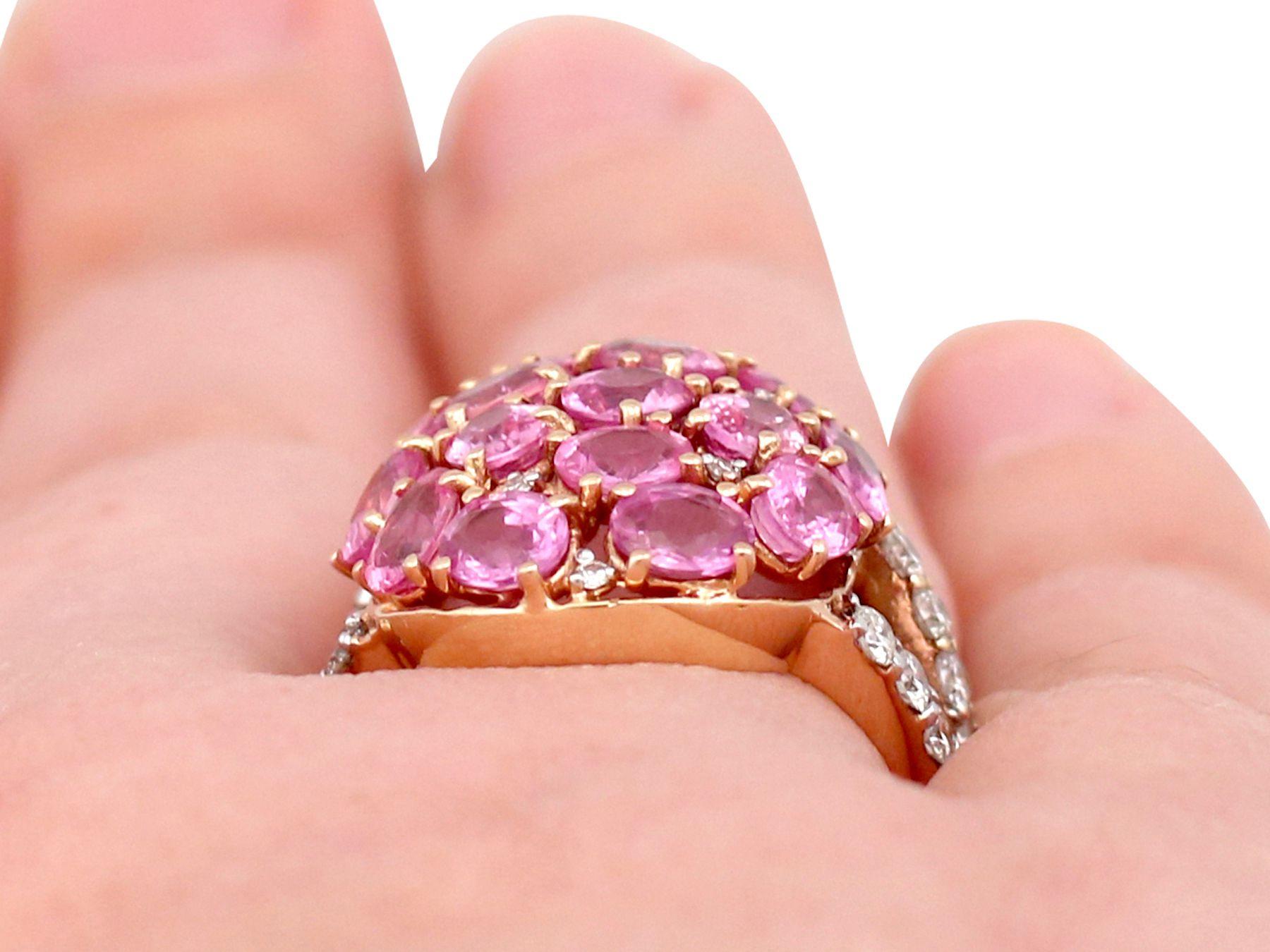 3.99 Carat Pink Sapphire and Diamond Yellow Gold Cocktail Ring For Sale 4