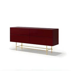 Contemporary 4-Drawer Console in High-Gloss Lacquer with Brass Base