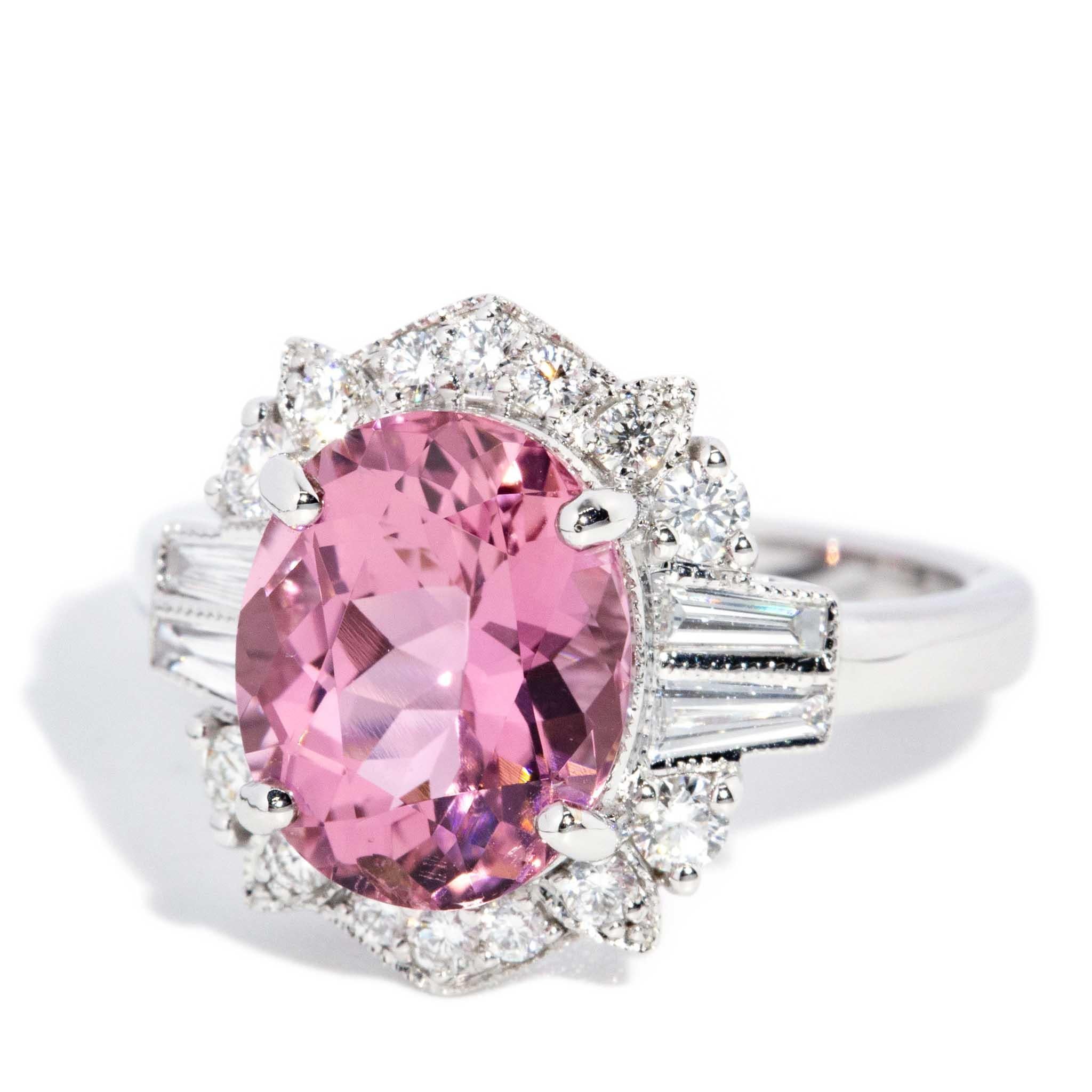Contemporary 4,00 Karat Pink Turmalin & Diamant Ring 18 Karat Weißgold im Angebot 5