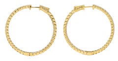 Contemporary 4.00 CTW Diamond 14 Karat Yellow Gold Round  Inside Outside Hoop Ea
