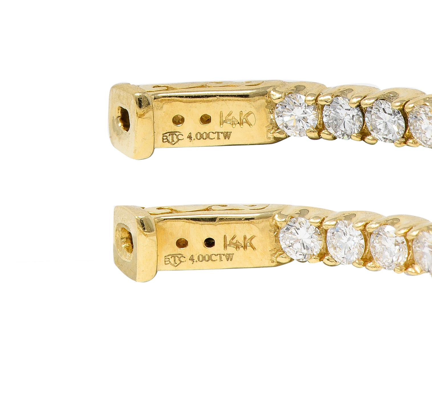 da uomo o donna Diamante contemporaneo 4,00 CTW in oro giallo 14 carati rotondo  Interno esterno cerchio Ea in vendita