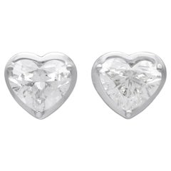 Contemporary 4.02 Carat Diamond and 9k White Gold Heart Stud Earrings Circa 2000