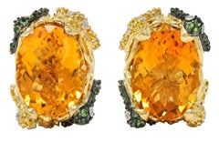 Boucles d'oreilles serpent en or 14K contemporaines 40.24 CTW Citrine Multi-Gems