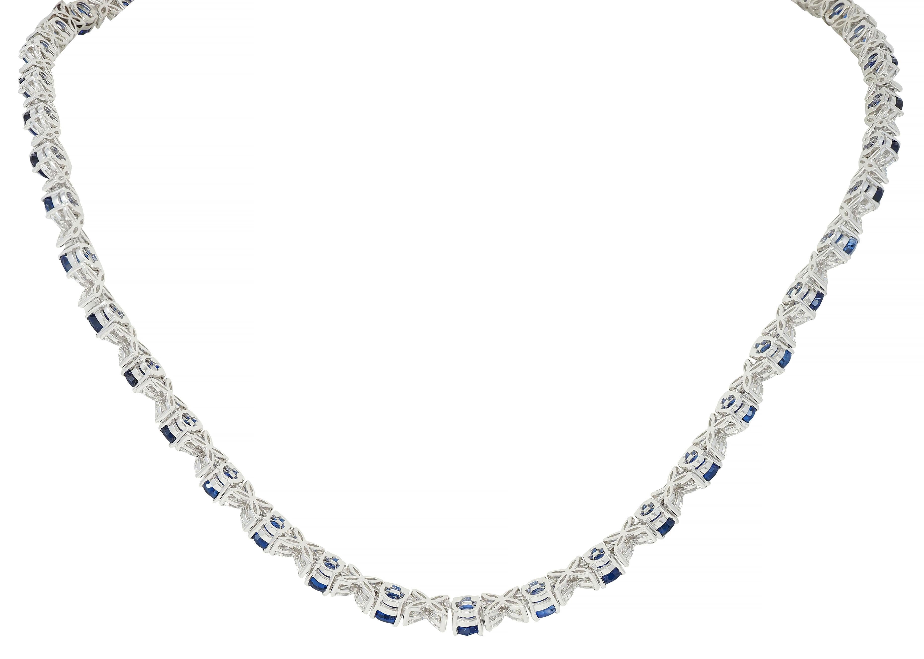 Women's or Men's Contemporary 40.32 CTW Sapphire Diamond 18 Karat White Gold Floral Necklace