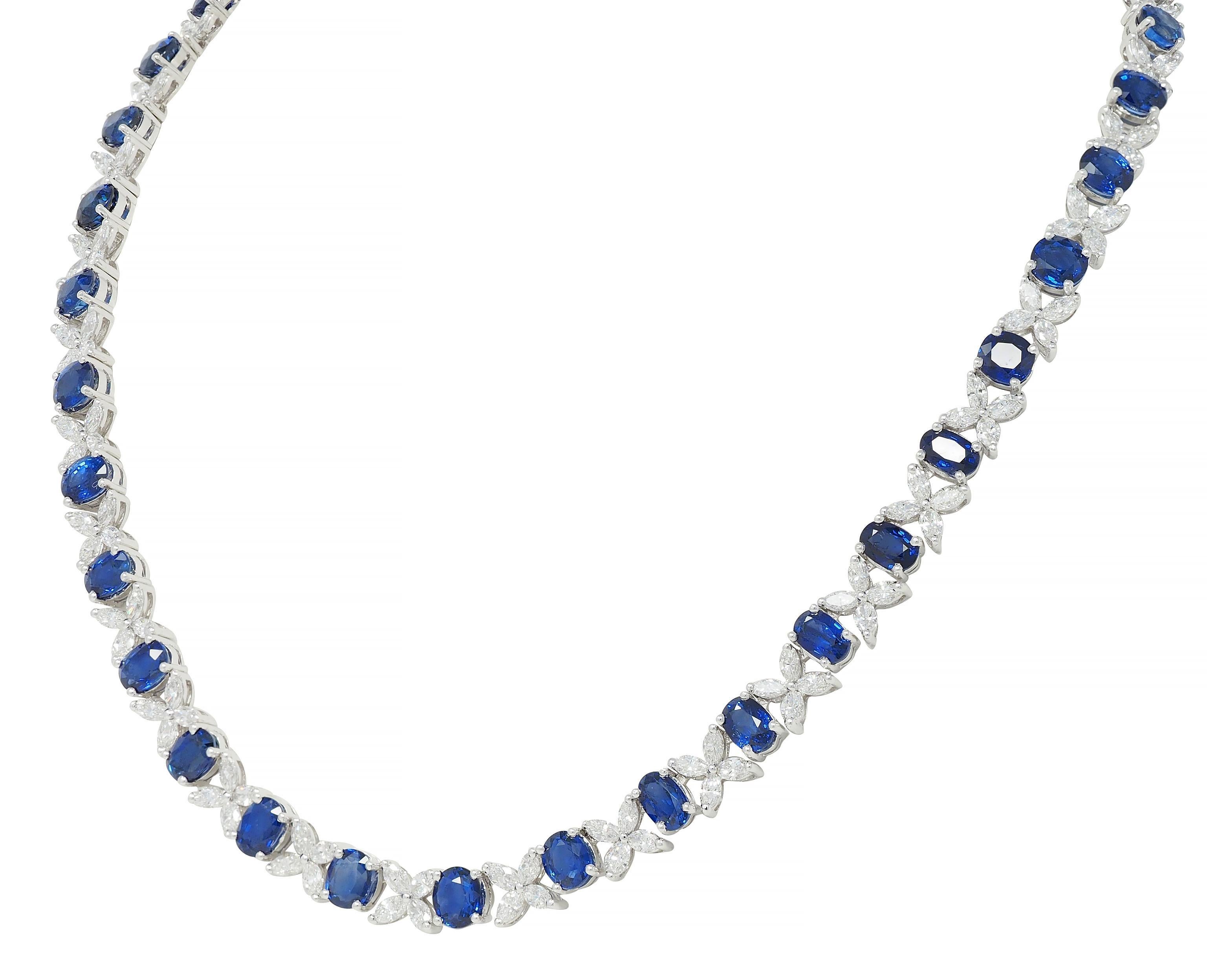 Contemporary 40.32 CTW Sapphire Diamond 18 Karat White Gold Floral Necklace 1