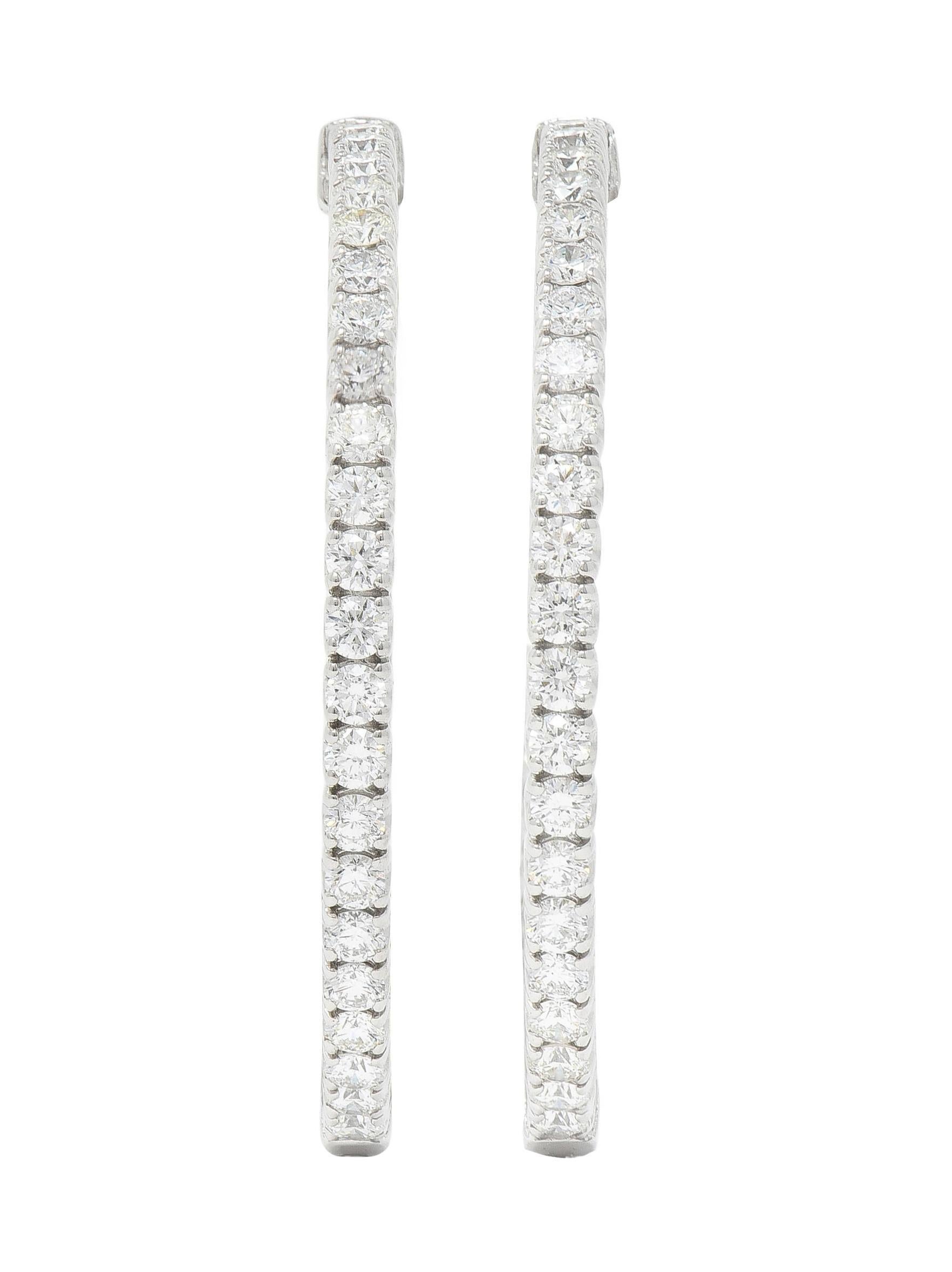 Contemporary 4.07 CTW Diamond 14 Karat White Gold Inside-Outside Hoop Earrings In Excellent Condition In Philadelphia, PA