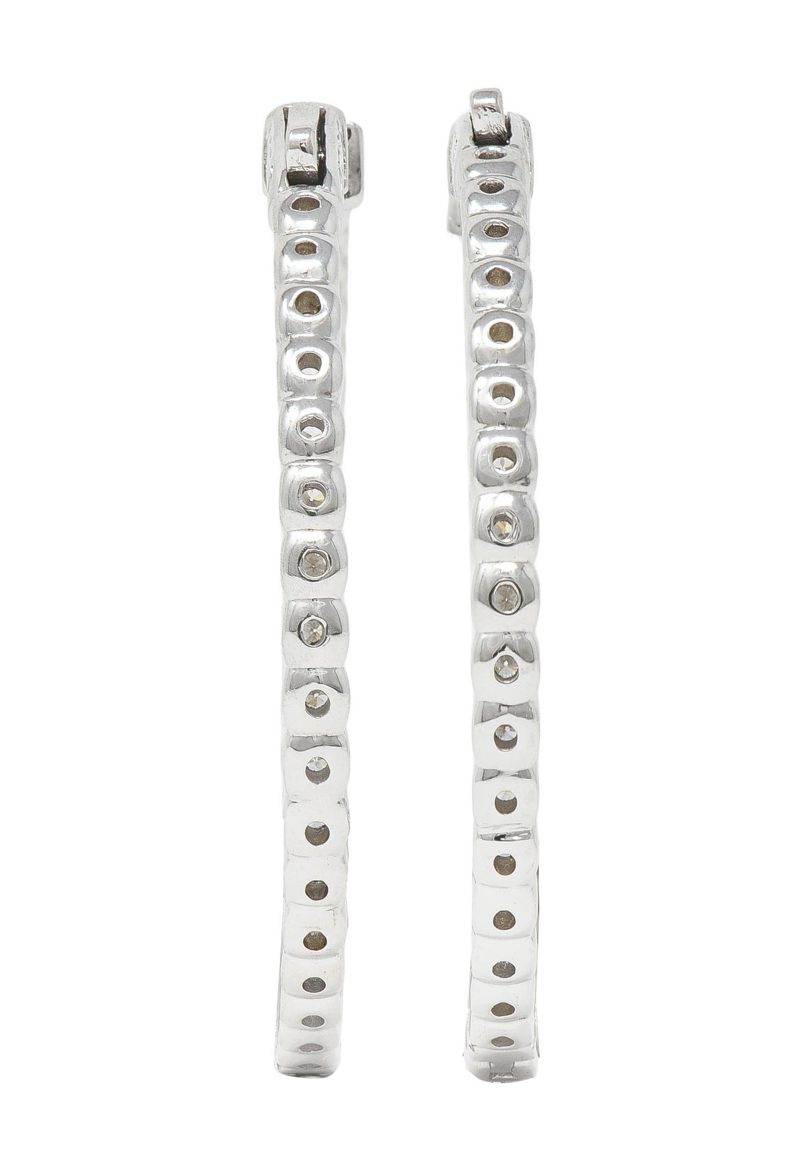 Women's or Men's Contemporary 4.07 CTW Diamond 14 Karat White Gold Inside-Outside Hoop Earrings