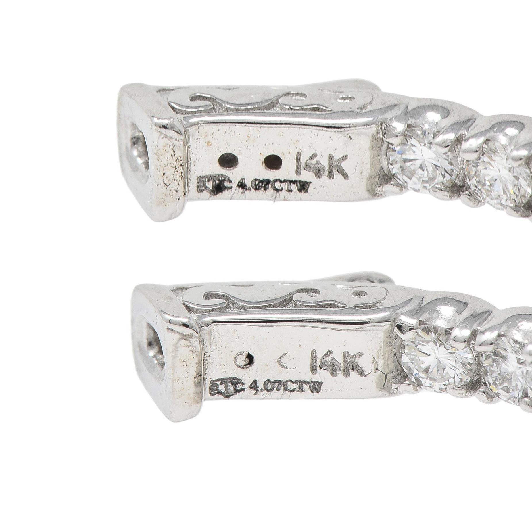 Contemporary 4.07 CTW Diamond 14 Karat White Gold Inside-Outside Hoop Earrings 1