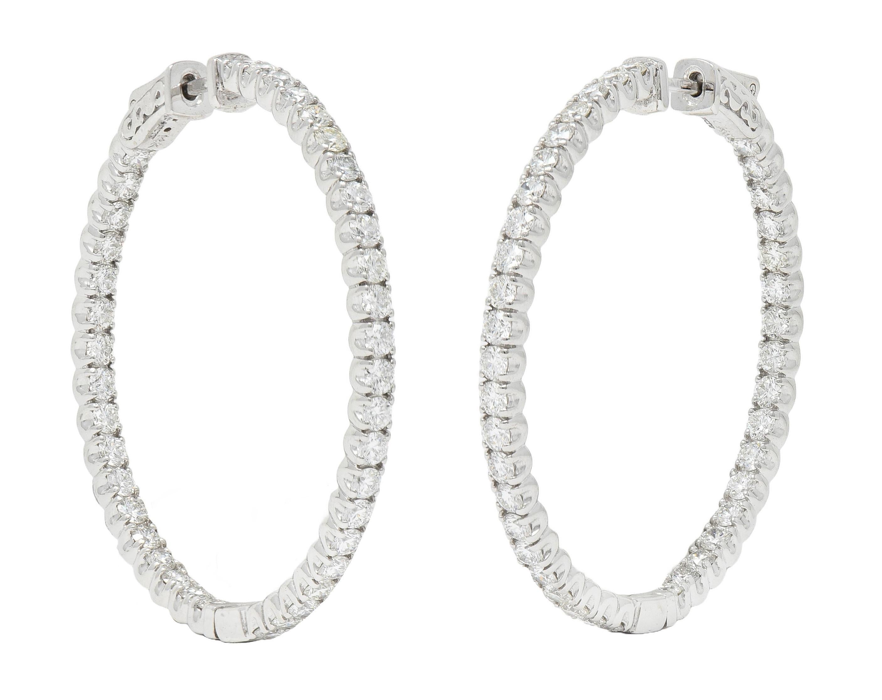 Contemporary 4.07 CTW Diamond 14 Karat White Gold Inside-Outside Hoop Earrings 3