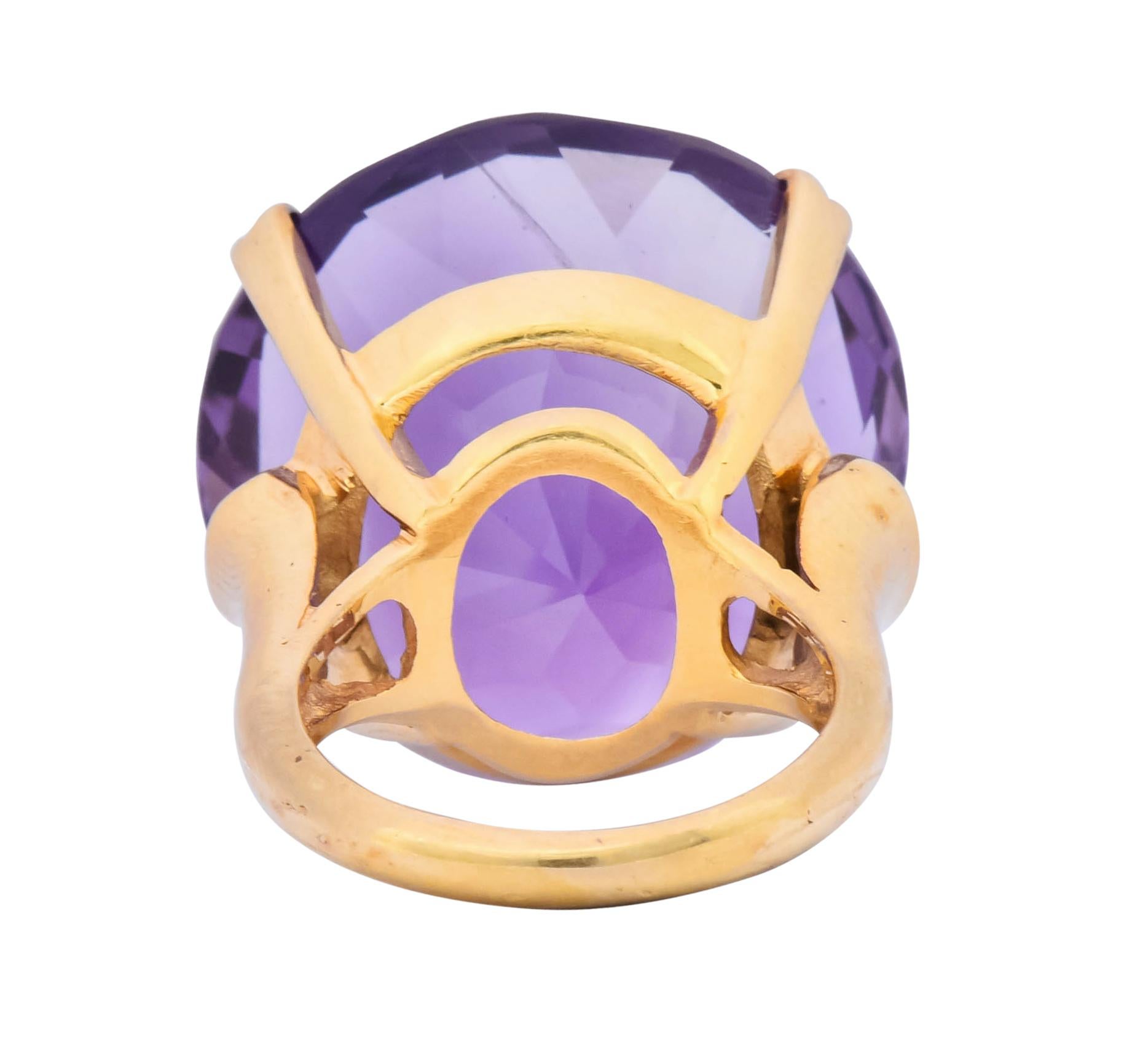 Contemporary 40.82 Carat Amethyst 14 Karat Gold Cocktail Ring In Excellent Condition In Philadelphia, PA