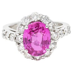 Contemporary 4.10 Carats Pink Sapphire Diamond 18 Karat White Gold Cluster Ring